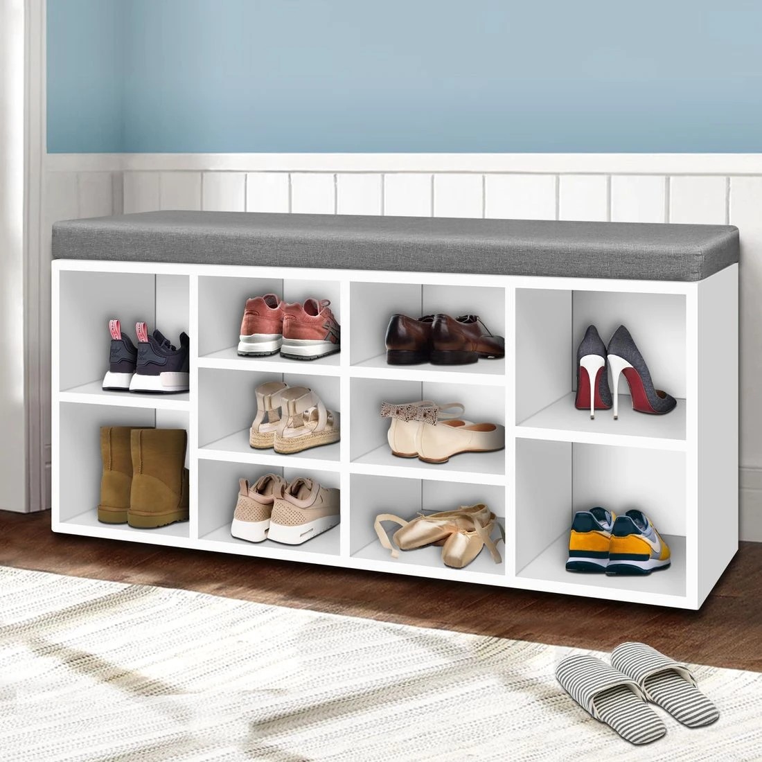 3 Artiss Shoe Rack Storage Cabinet Bench Entryway Organizer Seat Space Saving Easy Clean Sturdy Bedside Table - White, 3 of 10