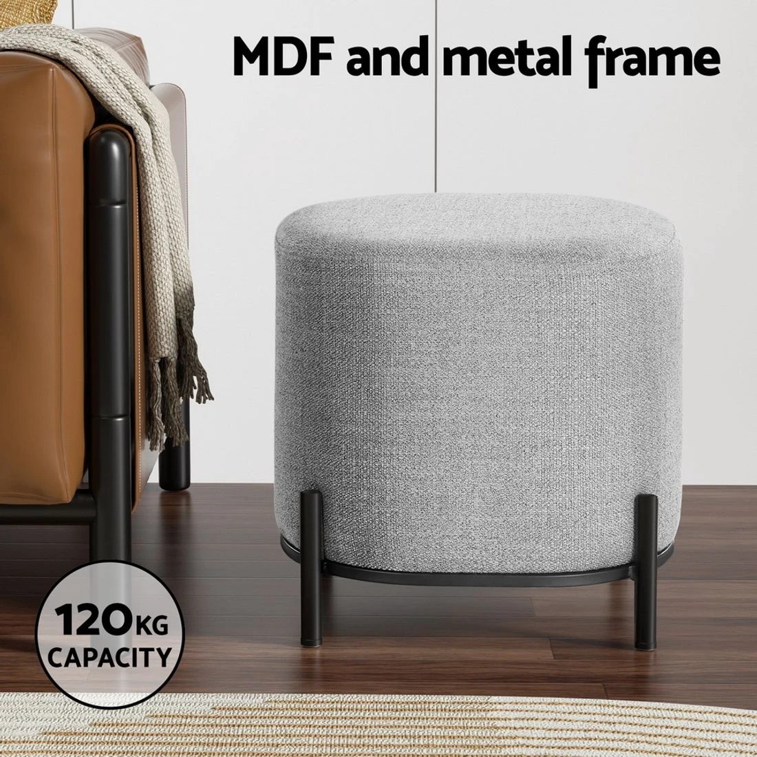 5 Artiss Ottoman Foot Stool Square Linen - Grey, 5 of 7