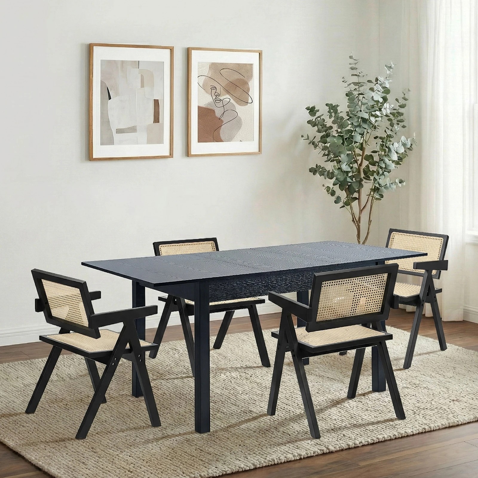 3 Oikiture 5pc Extenable Dining Table and Chairs Wooden Dining Set Ratten - Black, 3 of 10