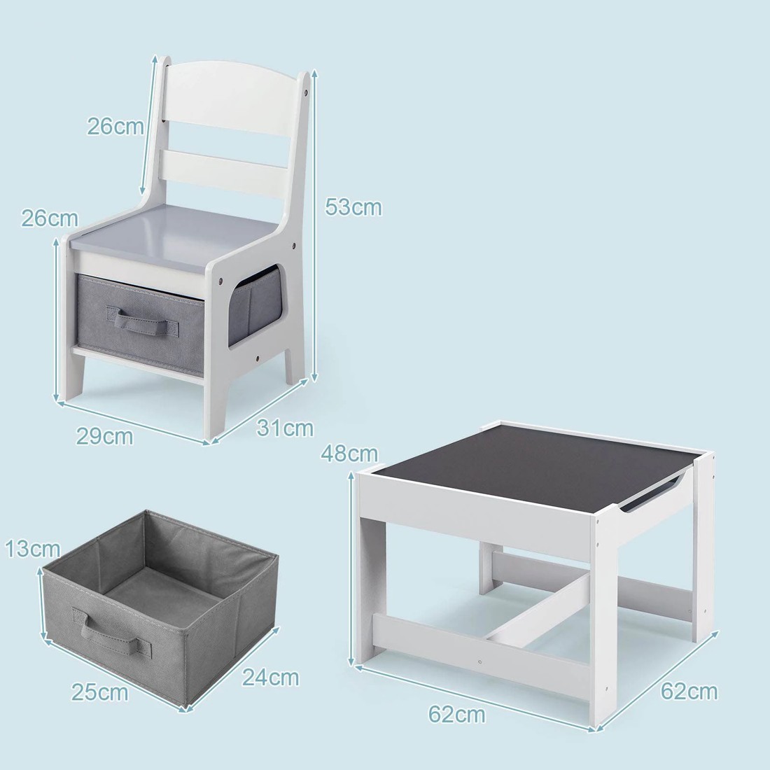 4 Costway 3PCS Kids Table & Chairs Set w/Storage Box, 4 of 6