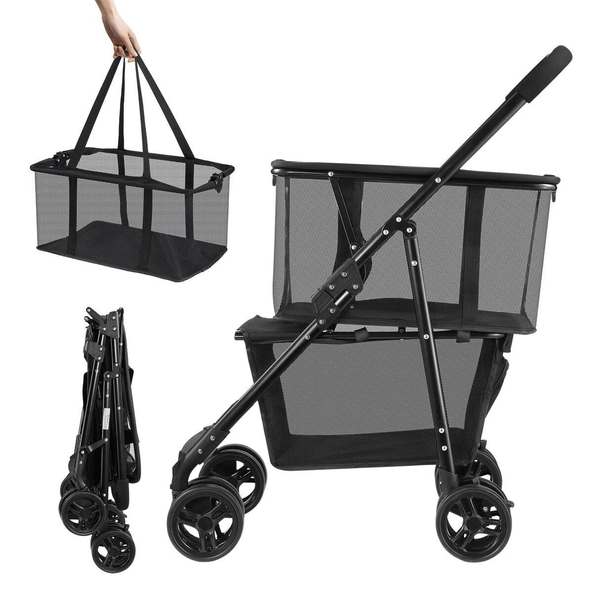 7 AUSWAY Foldable Shopping Cart Trolley Mobile Personal Collapsible Grocery, 7 of 7