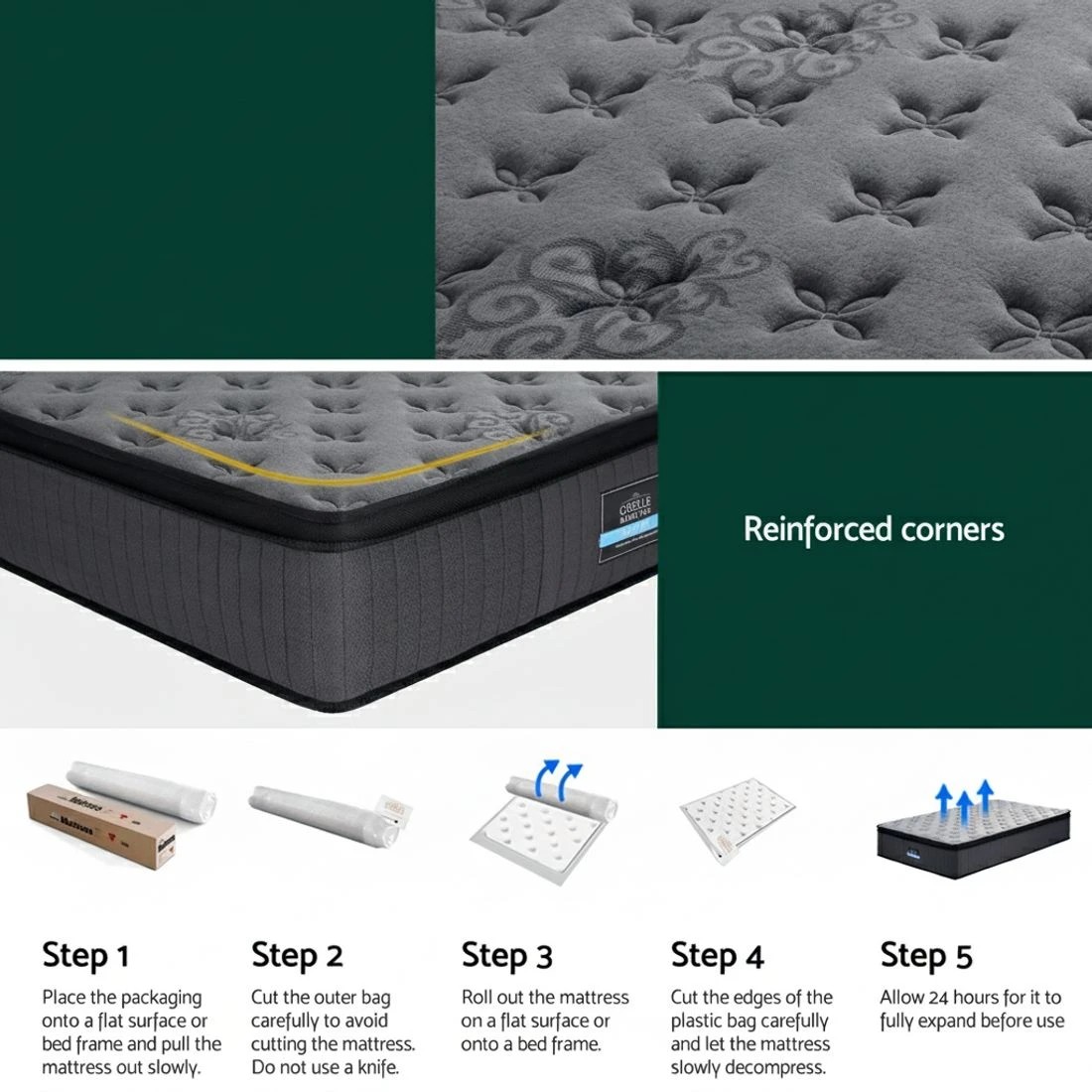 7 Bed Mattress Giselle 34cm King Single - King Single Bed - Grey, 7 of 7