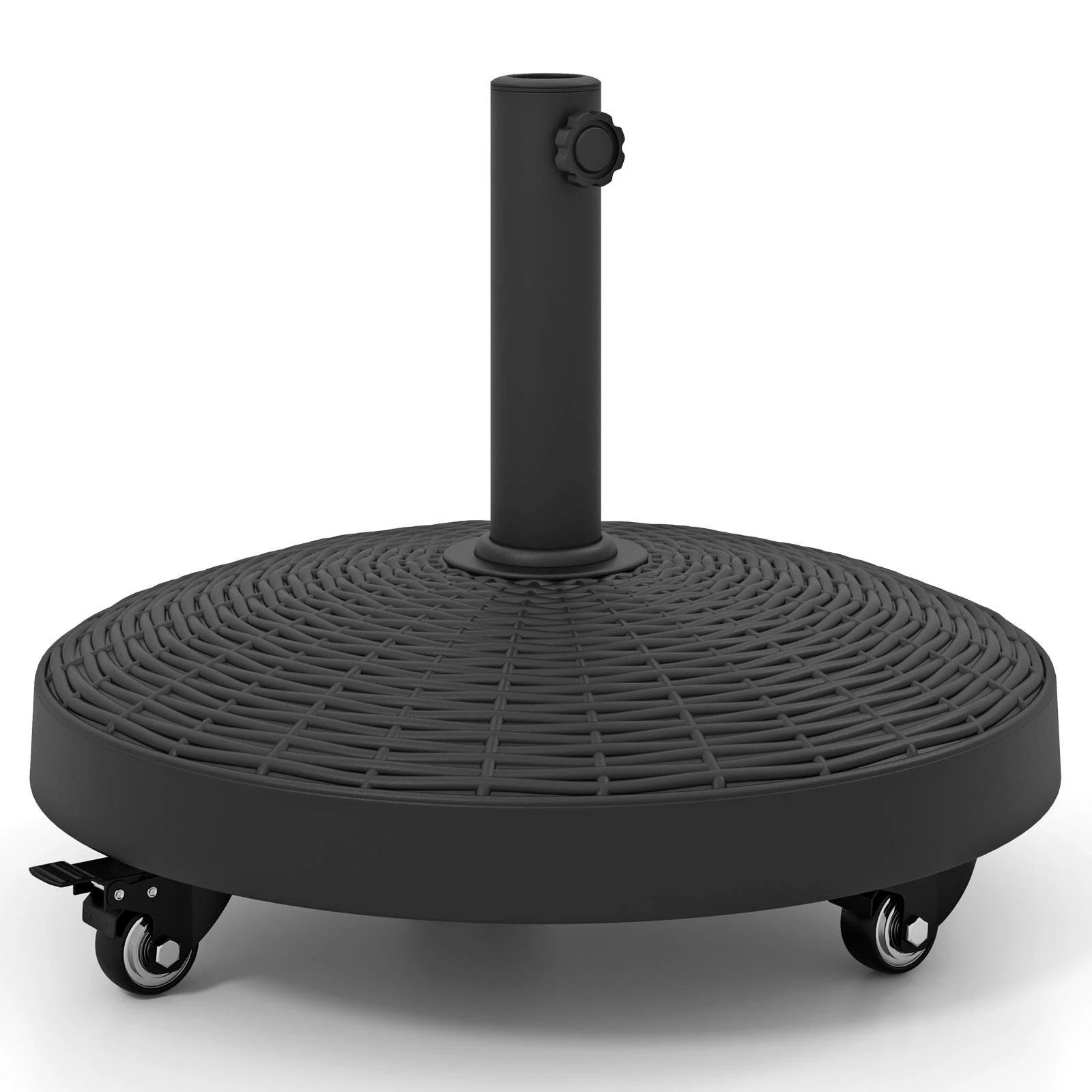 1 Costway Patio Umbrella Base Outdoor Resin Umbrella Stand Wicker Style Heavy Duty w/Wheels, 1 of 1