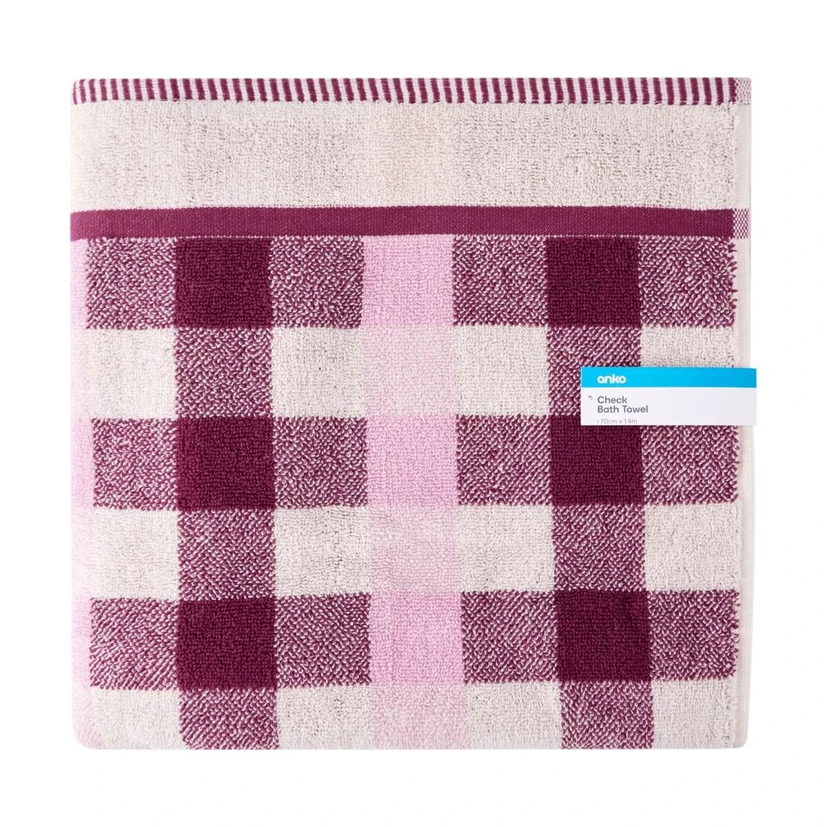 5 Cotton Check Bath Towel - Pink, 5 of 5