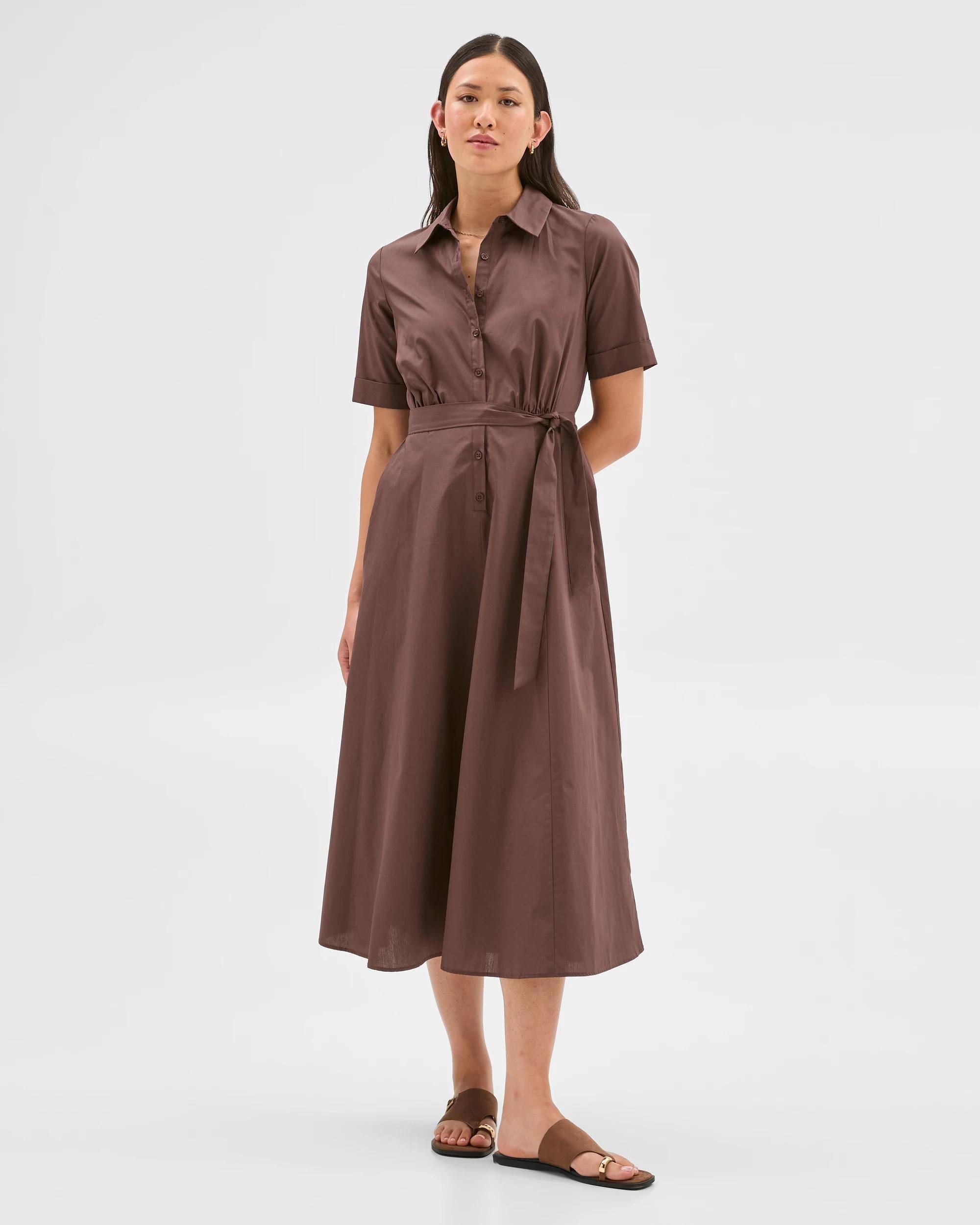 3 Australian Cotton Midi Shirt Dress - Preview LIGHT CHOCOLATE, 3 of 7