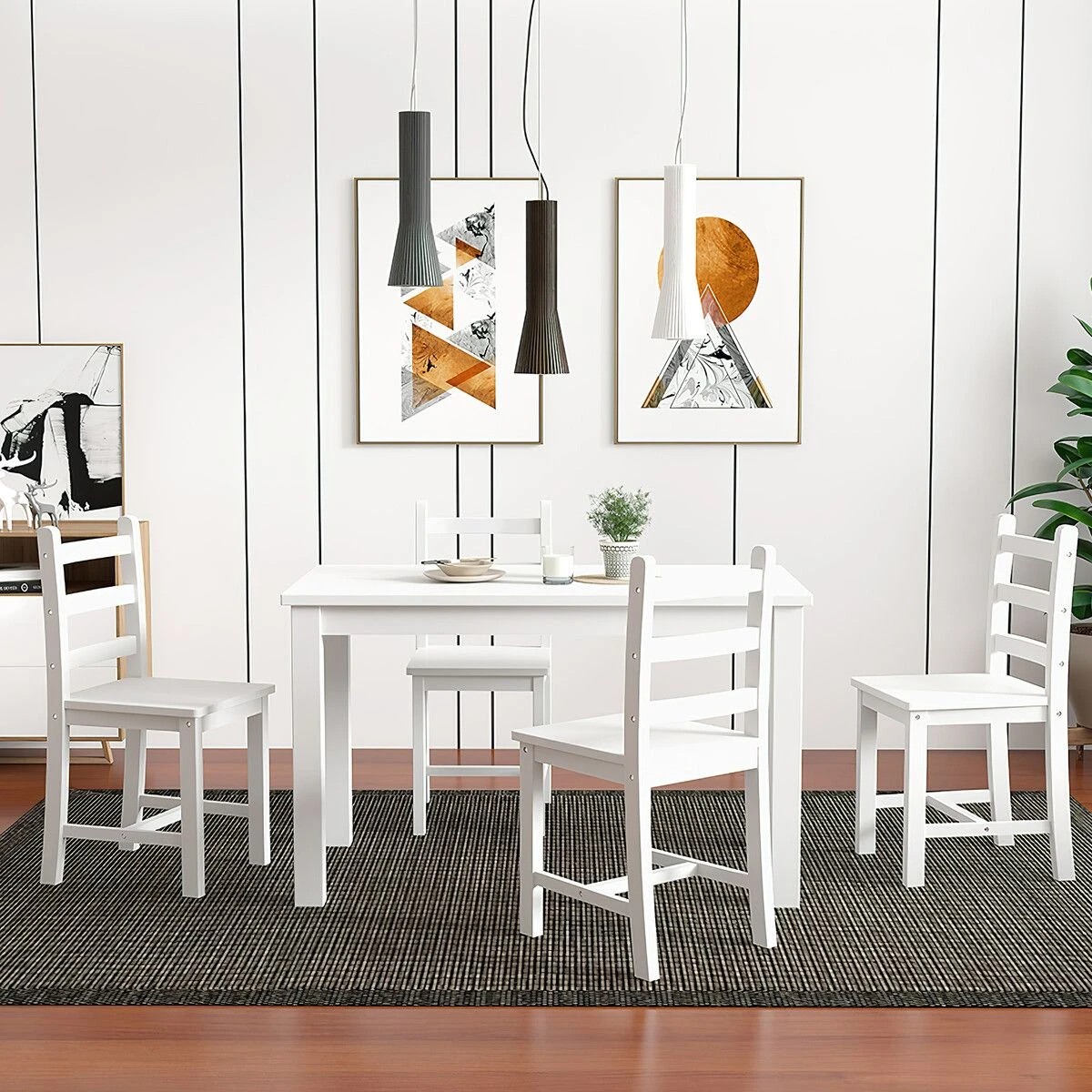 7 Ausway Wooden Modern 5 Piece Dining Table Set Pine Wood Rectangular, 7 of 9