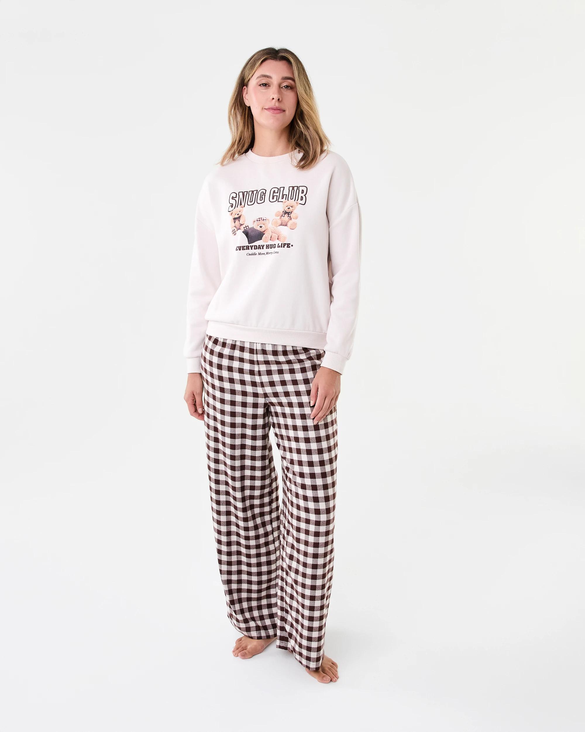 1 Sweat Top and Flannel Pants Pyjama Set Snug Club, 1 of 10