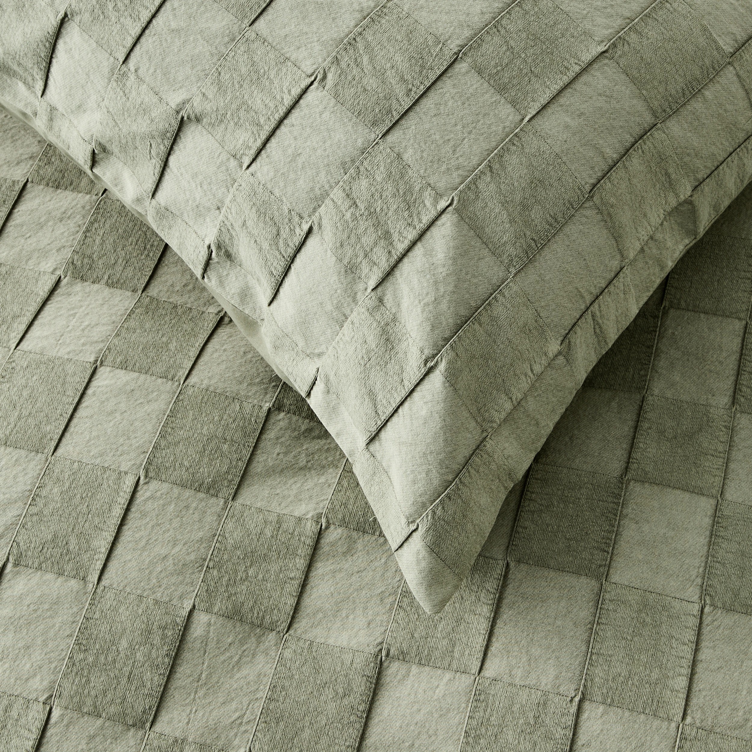 4 Check Stonewashed Cotton Quilt Cover Set - King Bed, Green, 4 of 8