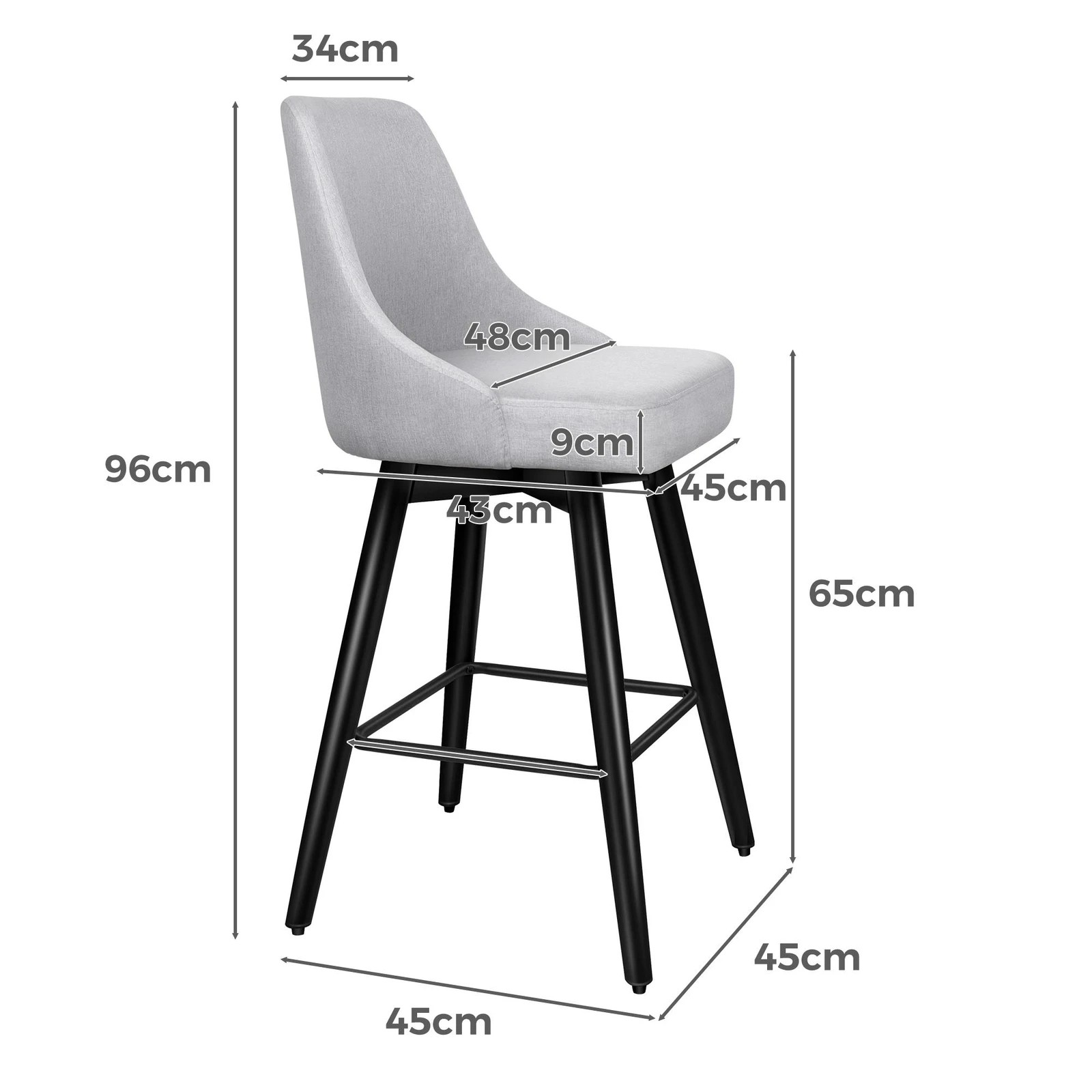 3 Alfordson 2x Swivel Bar Stools Kitchen Dining Chair Cafe Metal - Grey, 3 of 10