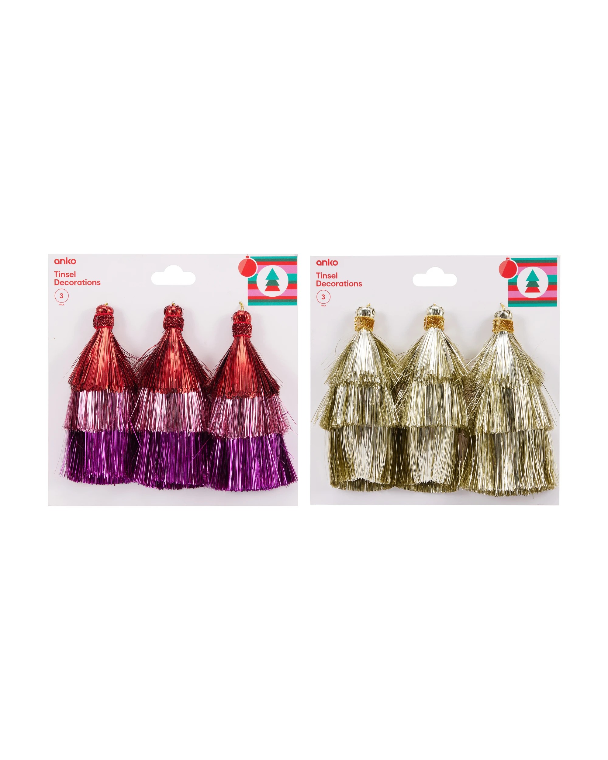 3 3 Pack Tinsel Decorations - Assorted, 3 of 3