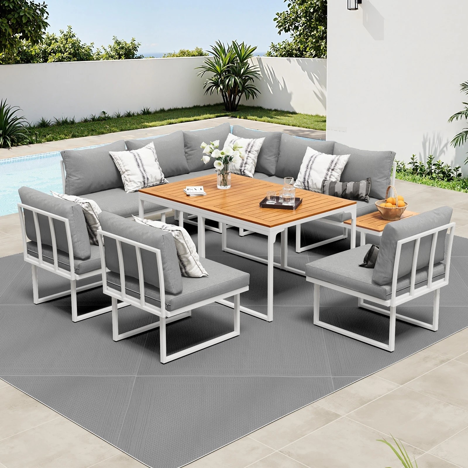 3 Livsip 8 Seater Outdoor Dining Sofa Set Lounge Furniture with Side Table - Multi, 3 of 8
