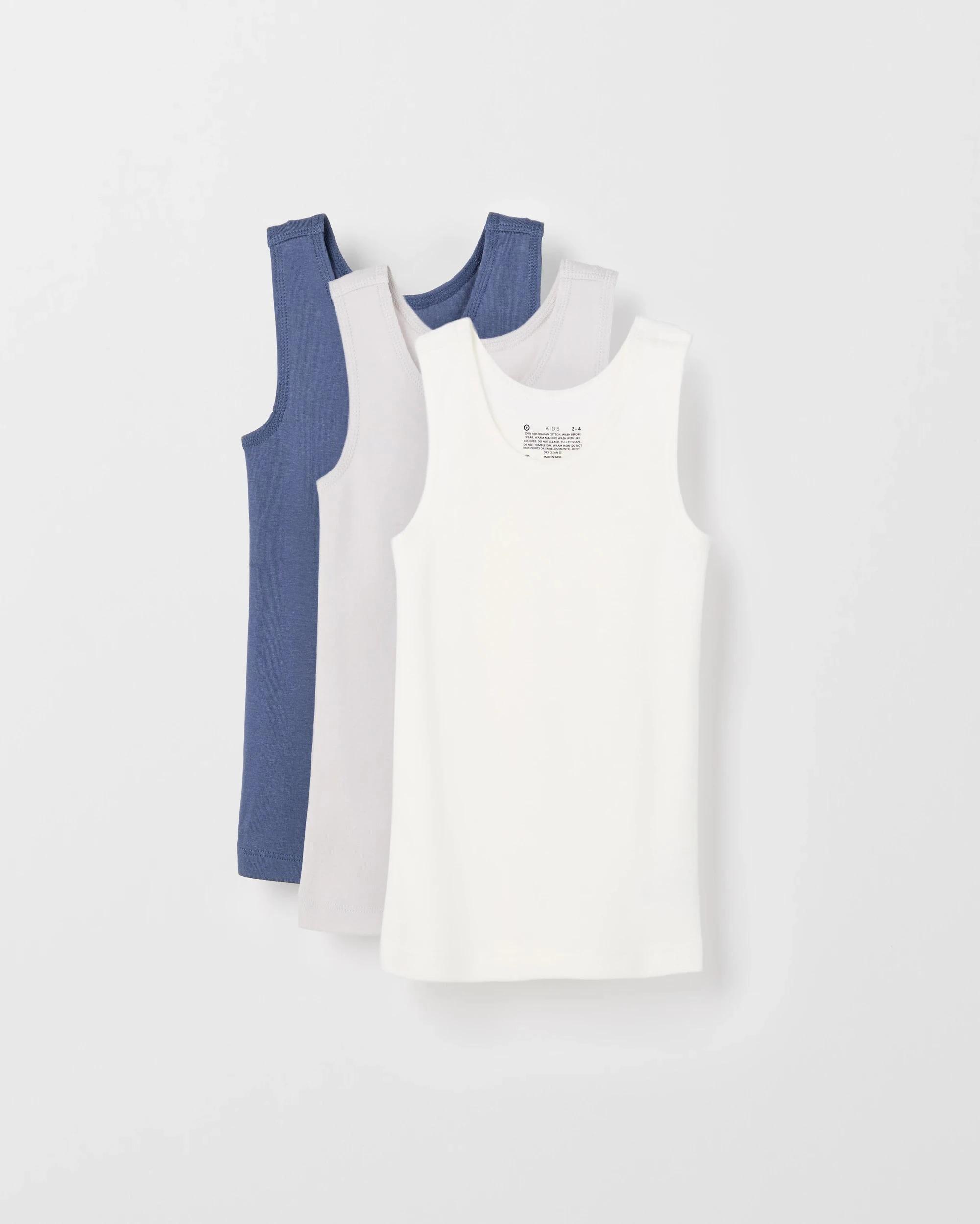 1 Target Australian Cotton 3 Pack Younger Boys Vest INDIGO/LUNAR ROCK/CREAM, 1 of 4