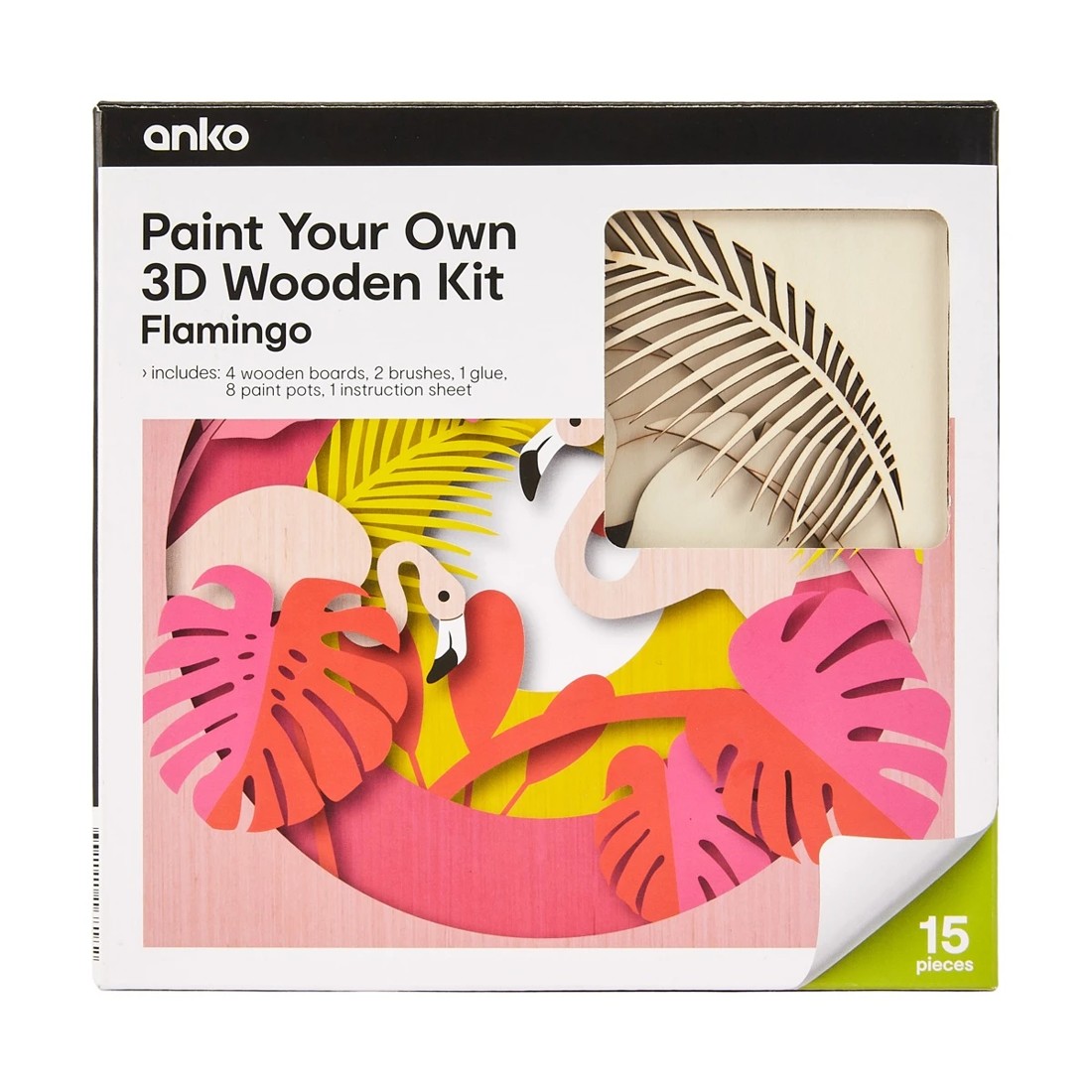 1 15 Piece Paint Your Own 3D Wooden Kit - Flamingo, 1 of 3