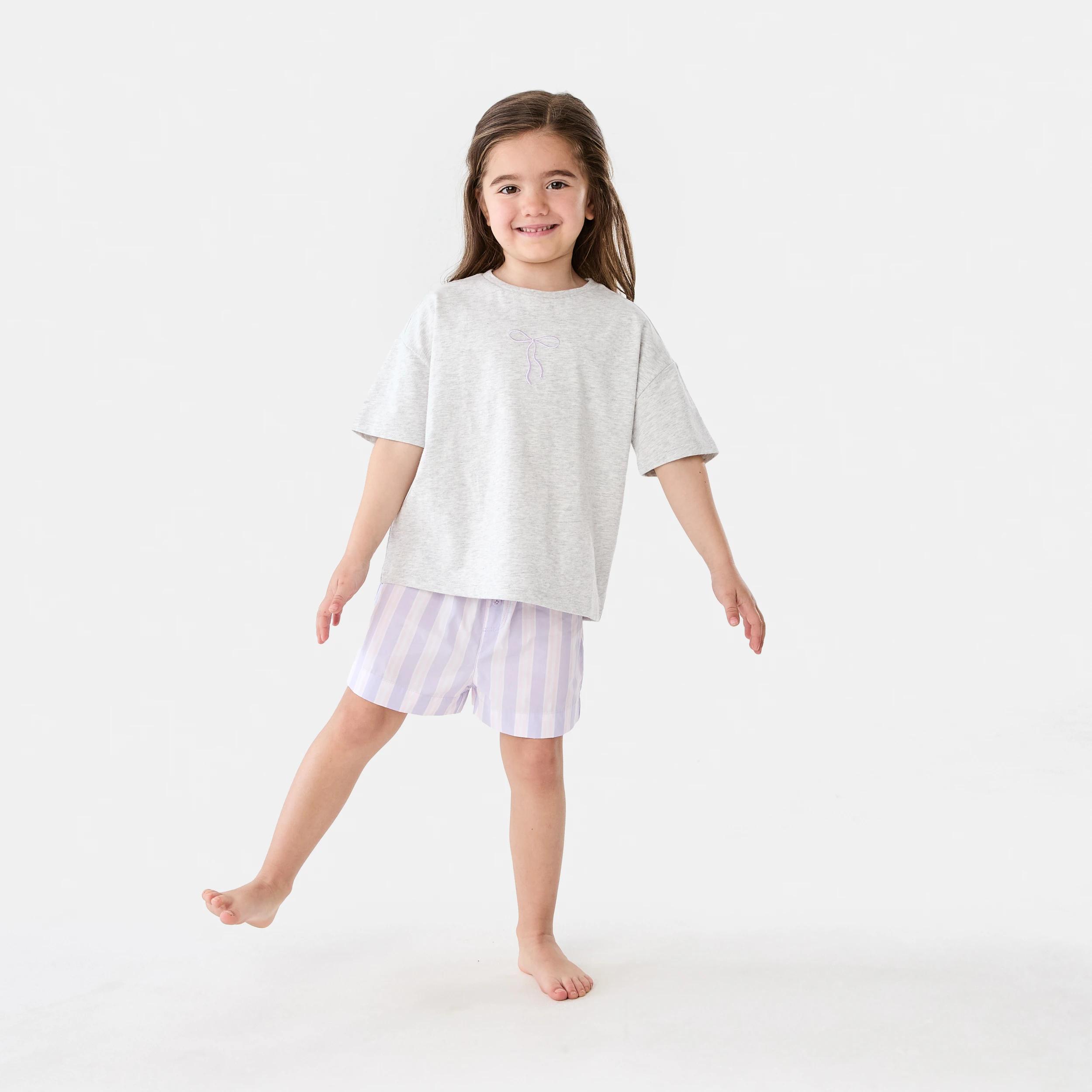 6 Short Sleeve Knit Woven Pyjama Set PURPLE STRIPES, 6 of 9