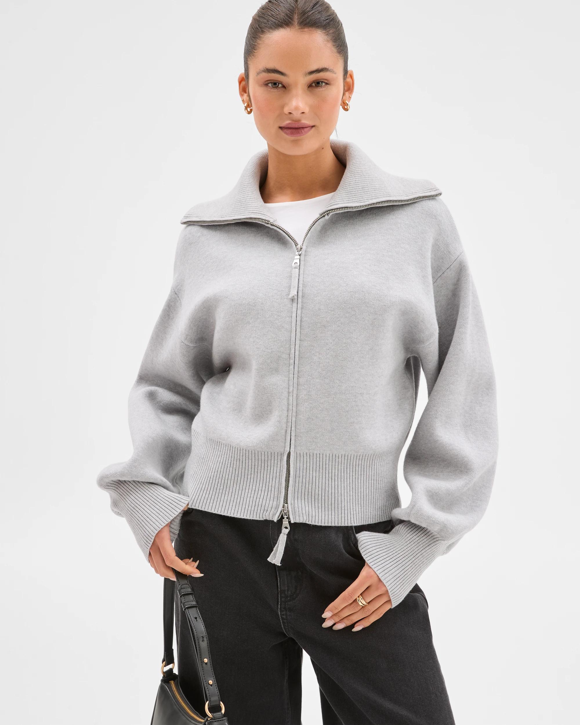 1 Lily Loves Long Cocoon Sleeve Zip Through Cardigan GREY, 1 of 8
