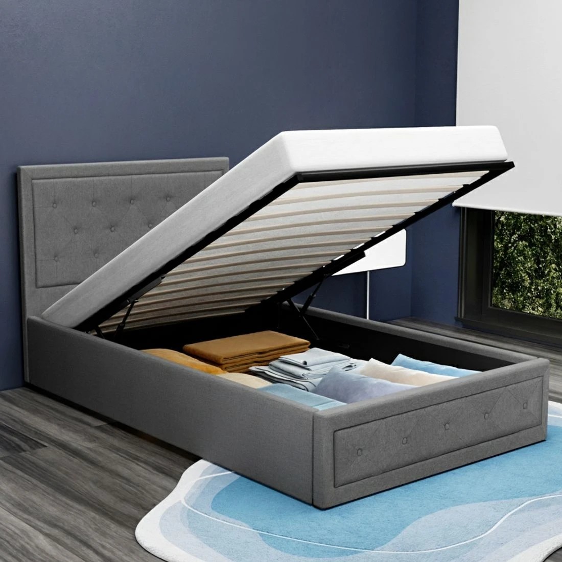 4 Artiss Bed Frame King Single Size Gas Lift  TIYO - Grey, 4 of 7