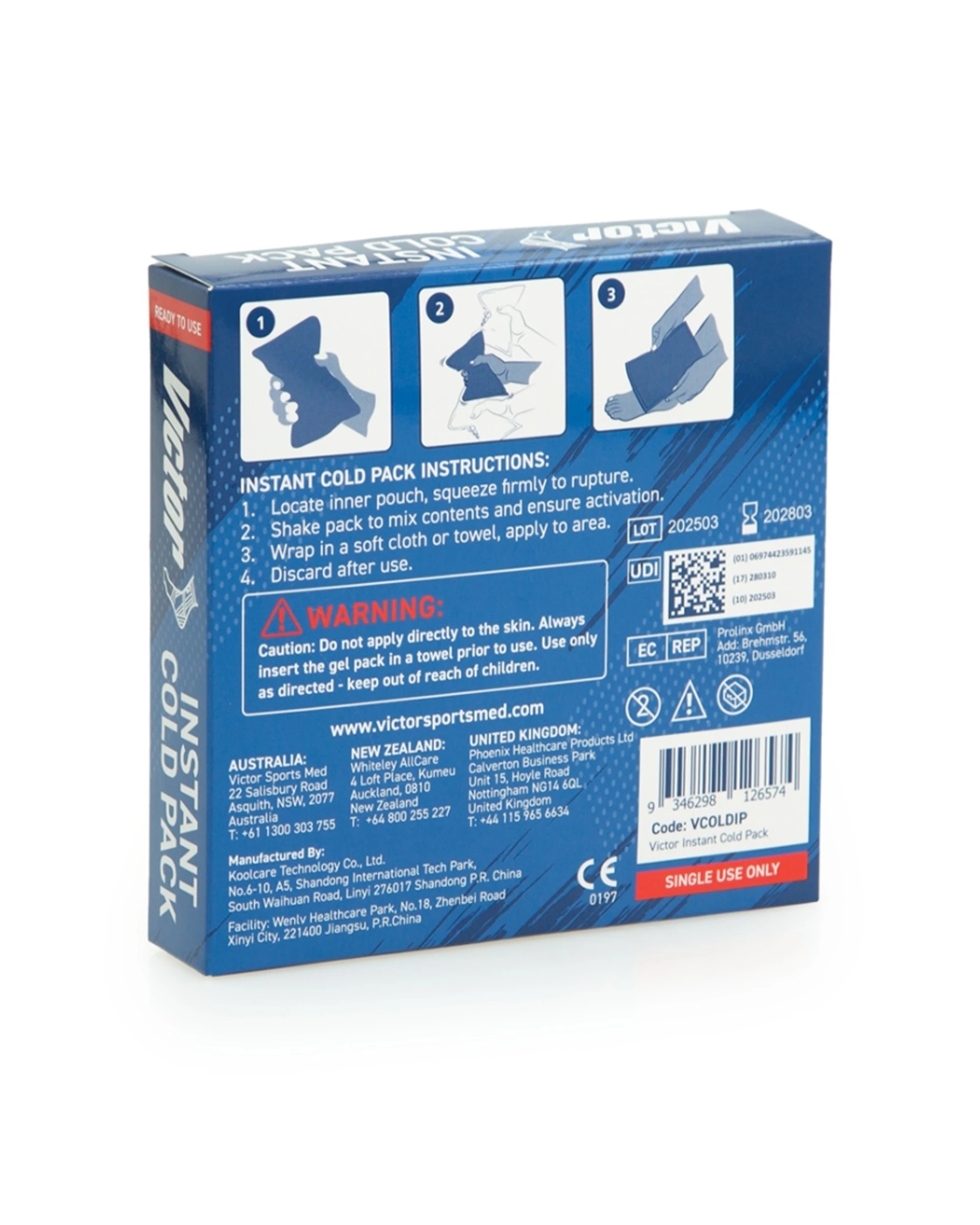 5 Victor Sports Single Use Only Instant Cold Pack Injury Recovery 30x13cm - White, 5 of 5