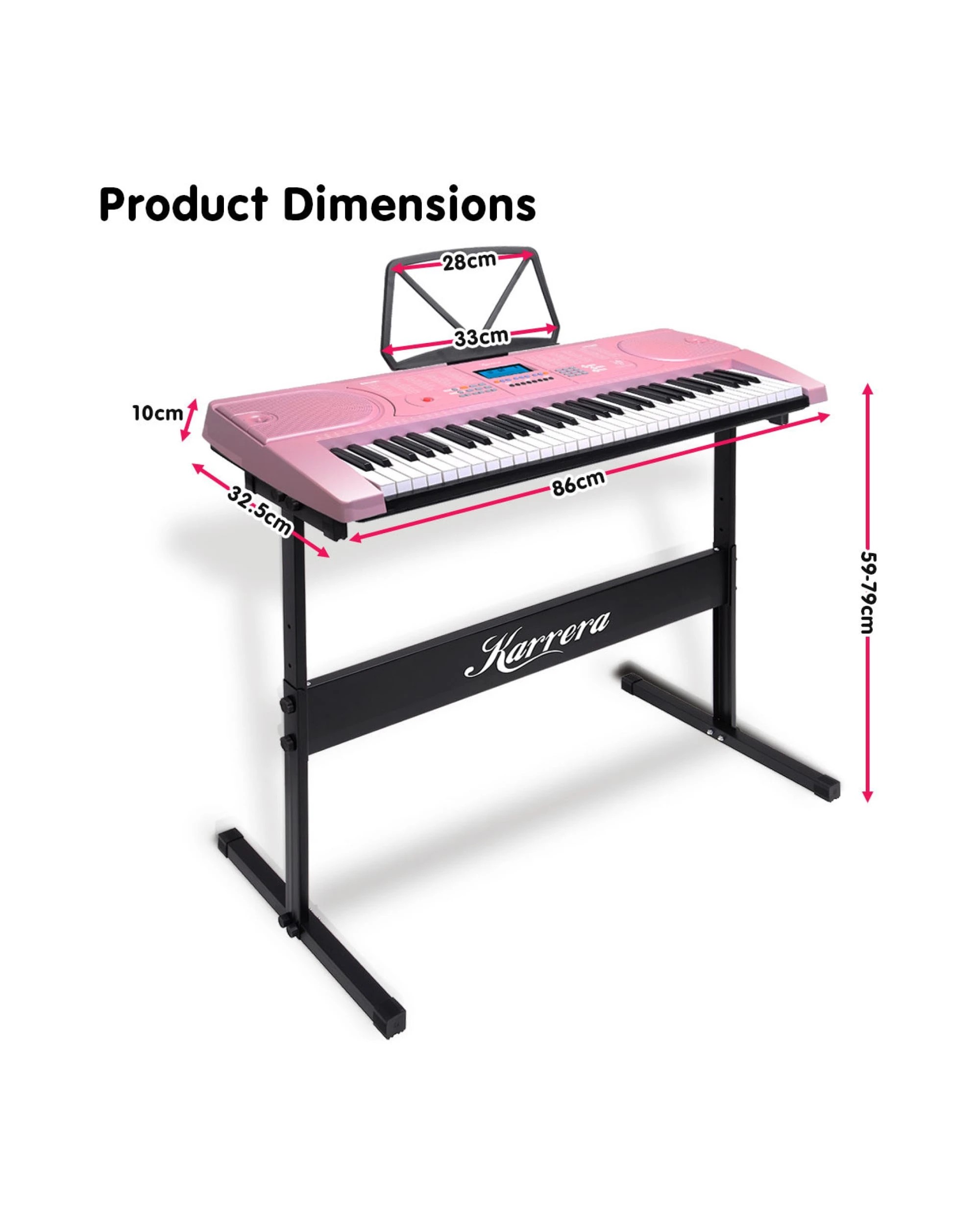 3 Karrera 61 Keys Electronic LED Piano Keyboard with Stand in Pink - Pink, 3 of 6