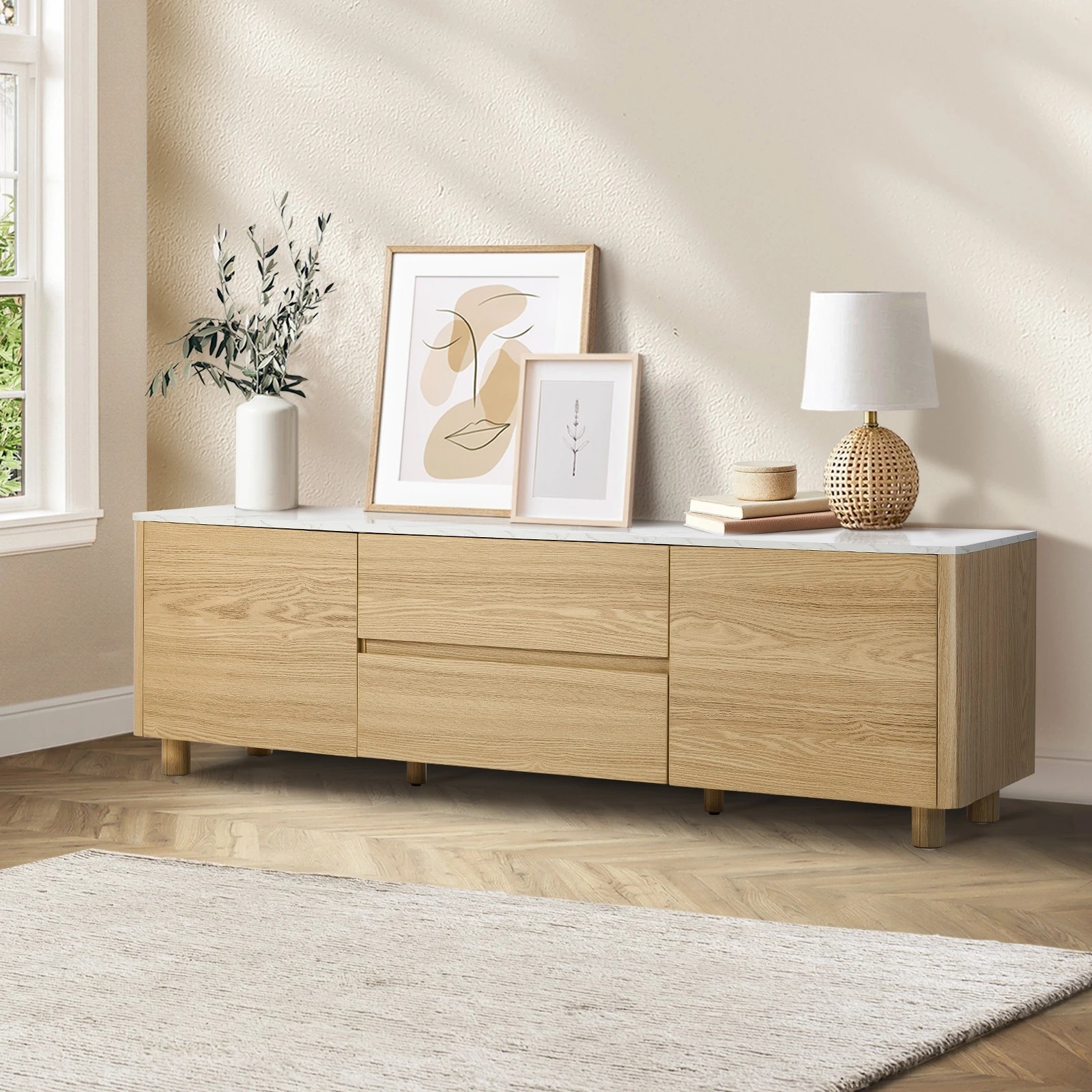 2 Oikiture Tv Cabinet Entertainment Unit Stand Storage Drawer 160cm
 - Natural, 2 of 9