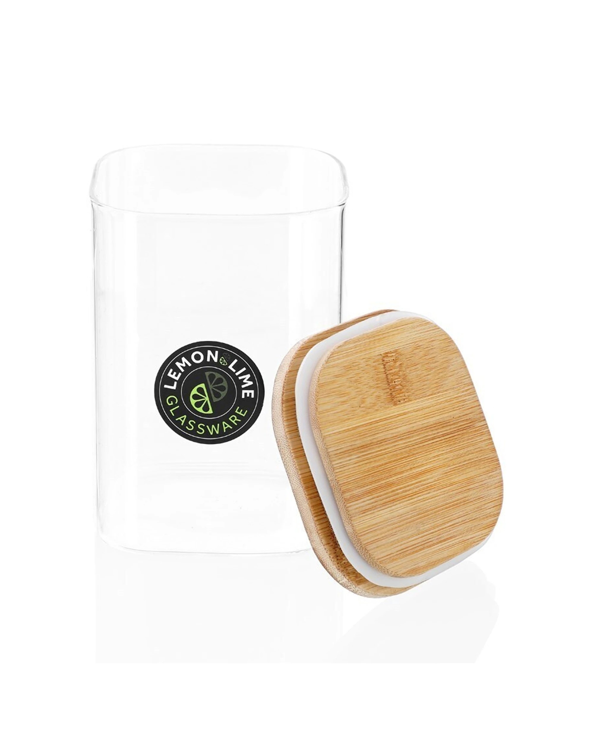 3 Lemon & Lime Camden Square Glass Jar 1.1l Bamboo Lid Kitchen Storage Container
 - Natural, 3 of 6