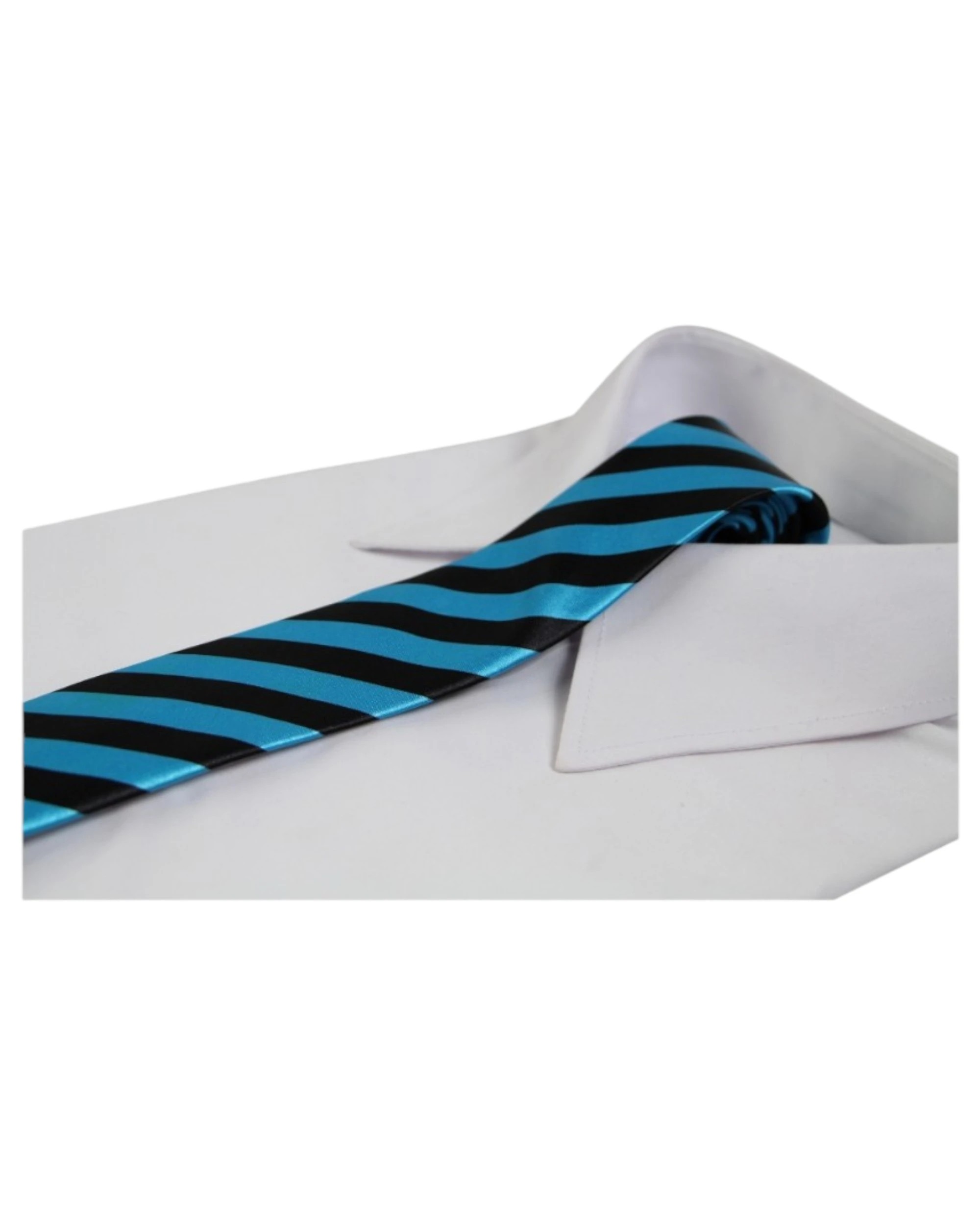 1 Zasel Mens Ocean Blue & Black Thick Striped 5cm Skinny Neck Tie - Multi, 1 of 4