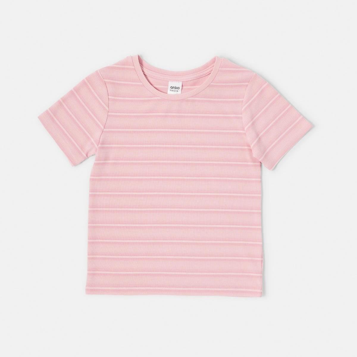 8 Short Sleeve Rib Top Pnk Stripe, 8 of 9