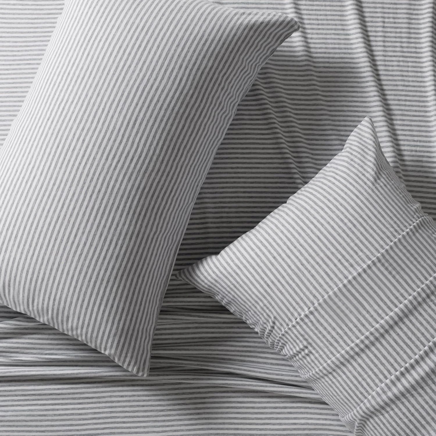 5 Gioia Casa Jersey Cotton Quilt Cover Set Soft Breathable Stretchy - Single Bed - Grey Stripe, 5 of 5