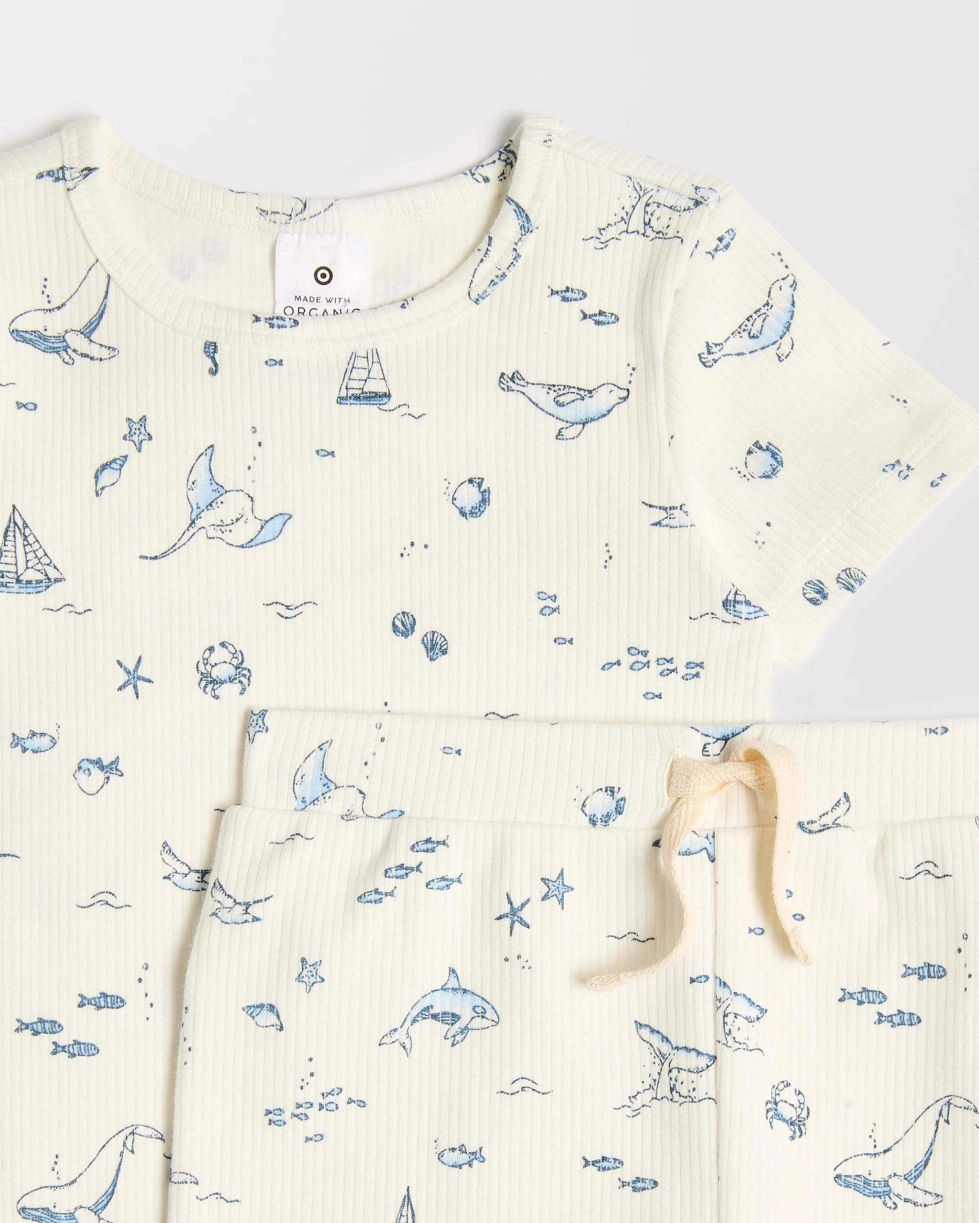 2 Target Baby Organic Cotton Baby Bodysuit and Shorts 2 Piece Set CREAM SEASCAPE, 2 of 3