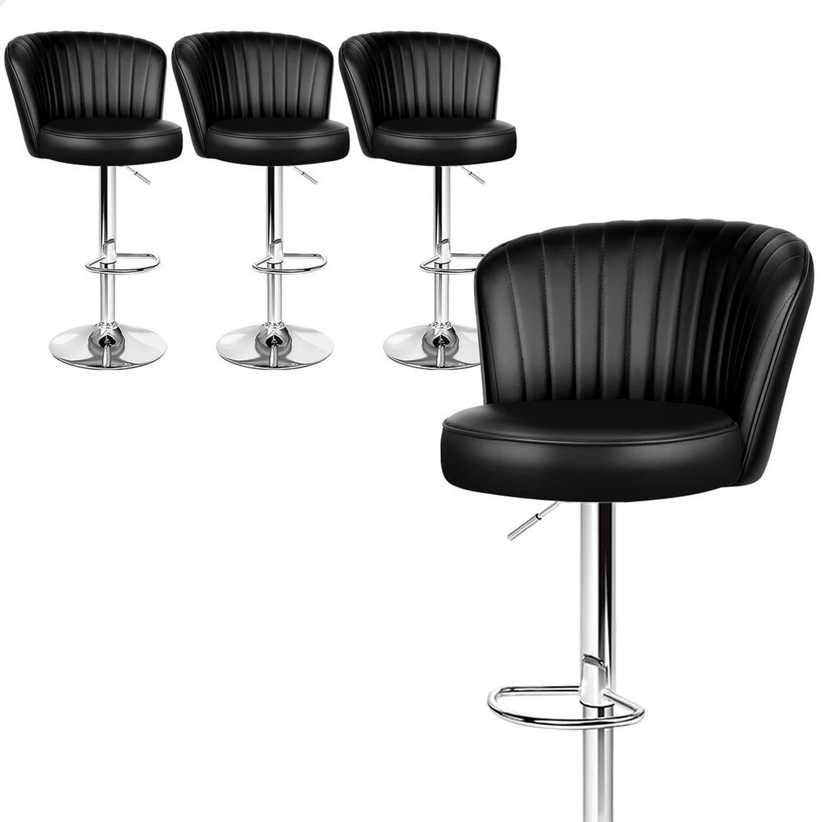 1 Alfordson 4x Bar Stools Gas Lift Leather Bar Chairs Kitchen Swivel Dylan - Black, 1 of 9