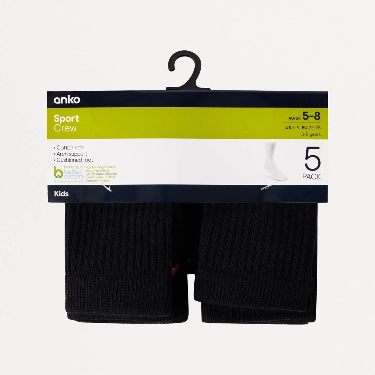3 5 Pack Active Kids Crew Socks BLACK RAINBOW, 3 of 3