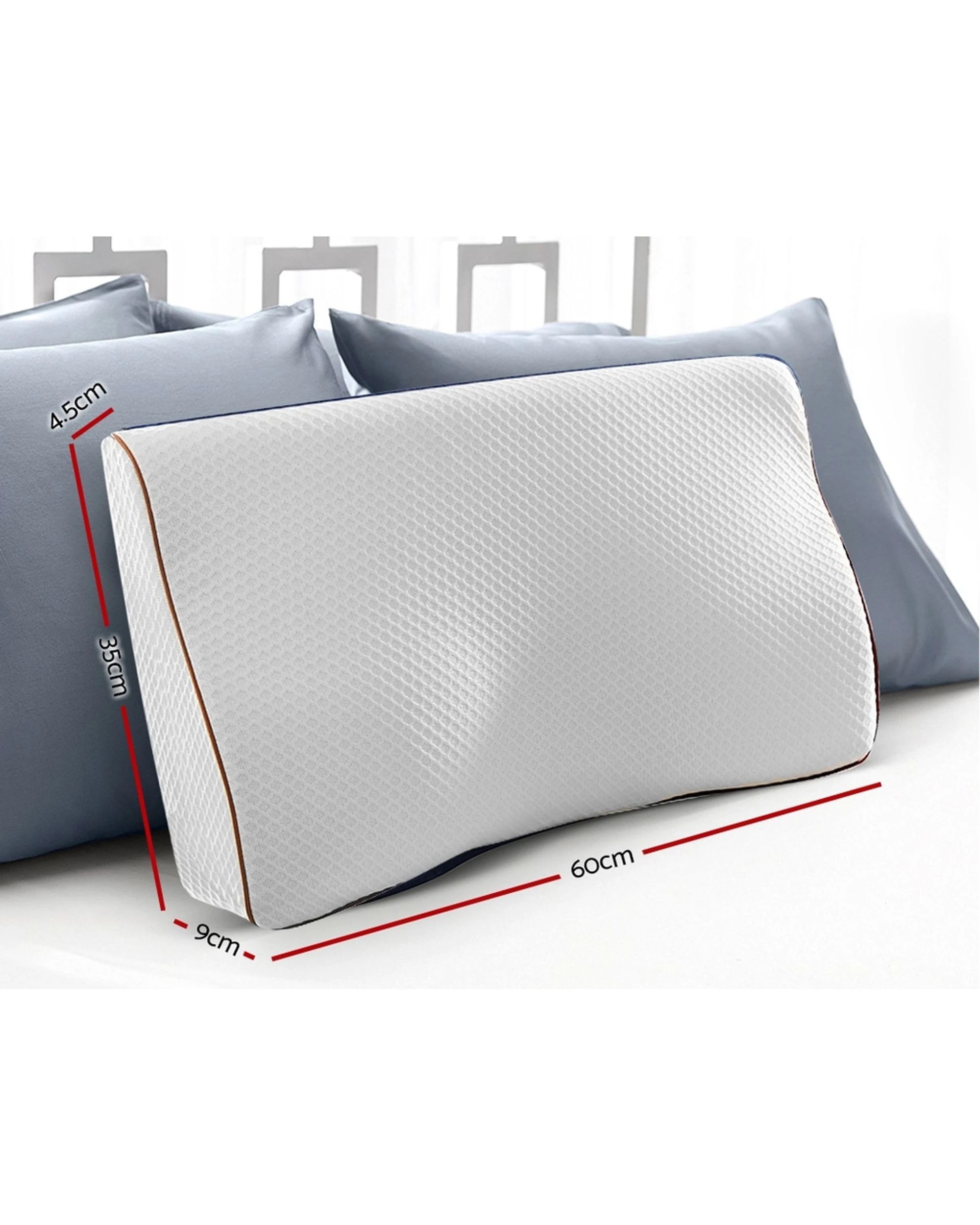 2 Giselle Memory Foam Pillow Neck Cervical Butterfly Ergonomic Support - Grey, 2 of 4