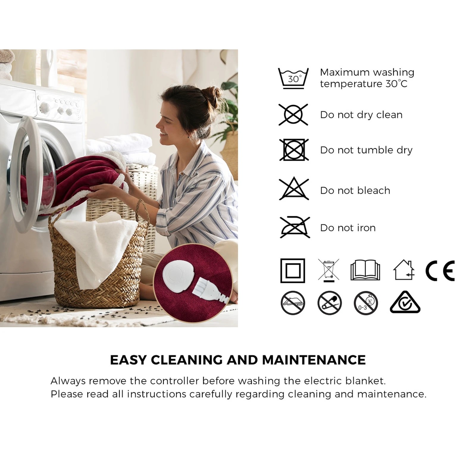 8 Bedra Bedding Electric Throw Rug Dual Side Heated Blanket Flannel&Sherpa - Single Bed - Burgundy, 8 of 9