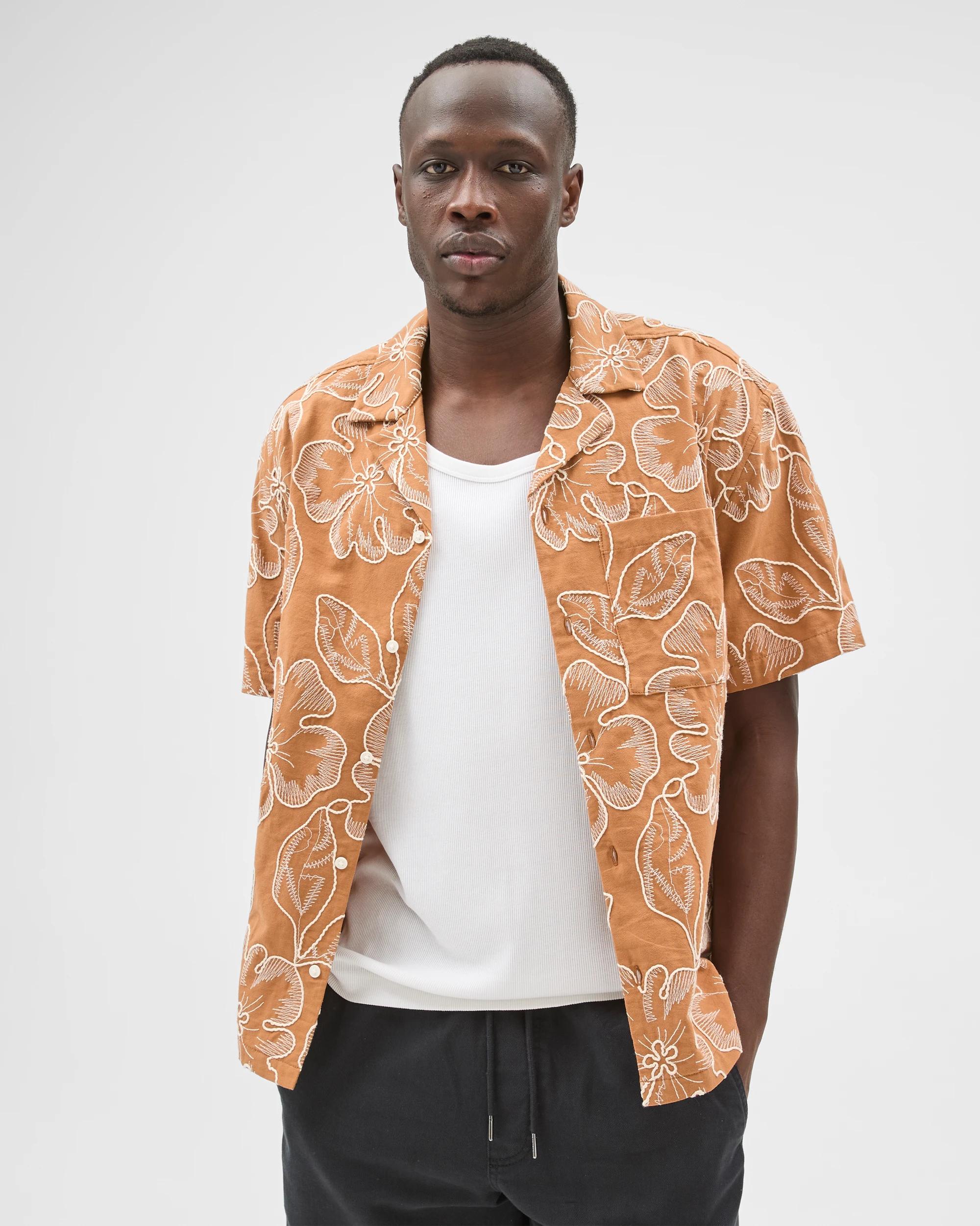 1 Commons Australian Cotton Boxy Fit Embroidered Shirt CLAY, 1 of 7