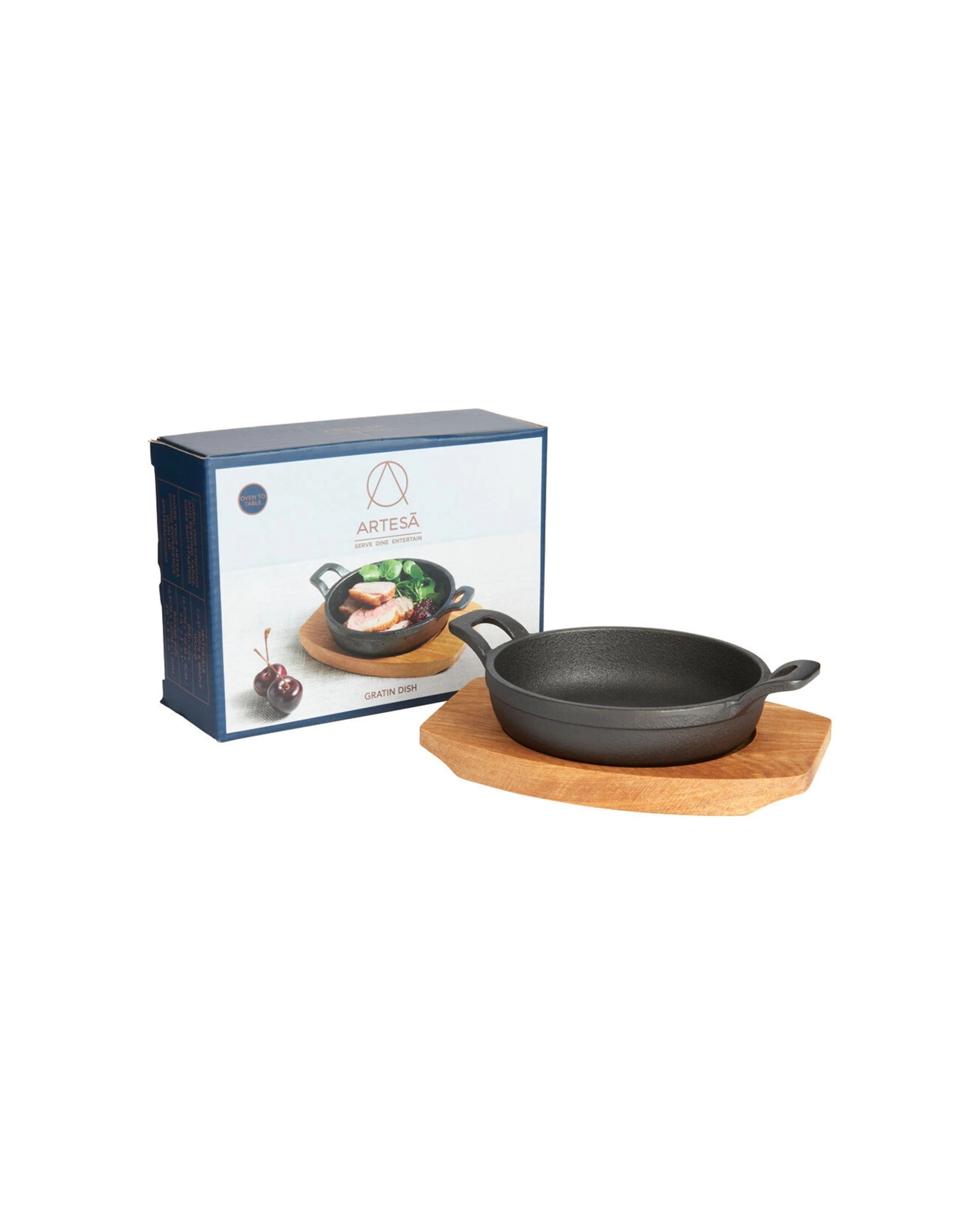 5 Artesa 4PK Cast Iron Mini Gratin Dish Serving Skillet With Maple Wood Board - Multi, 5 of 5