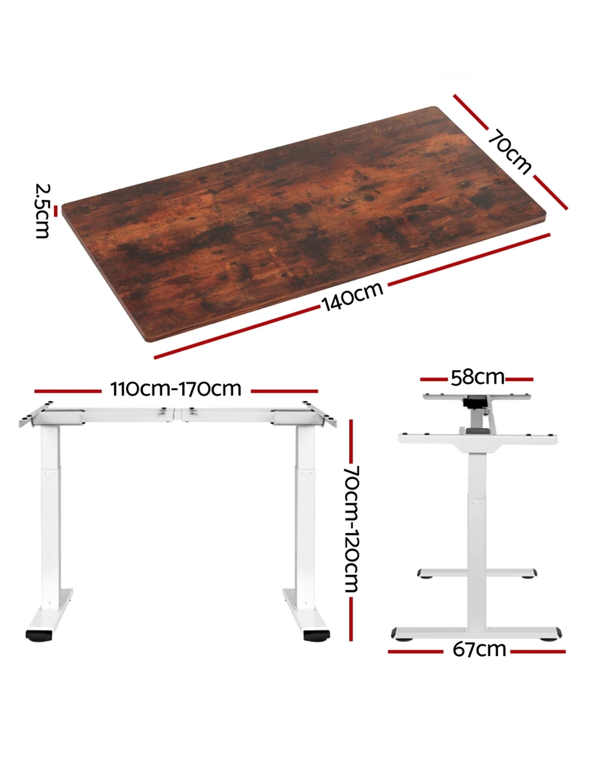 2 Artiss Standing Desk Motorised Dual Motor 140CM Rustic Brwon - Brown, 2 of 7
