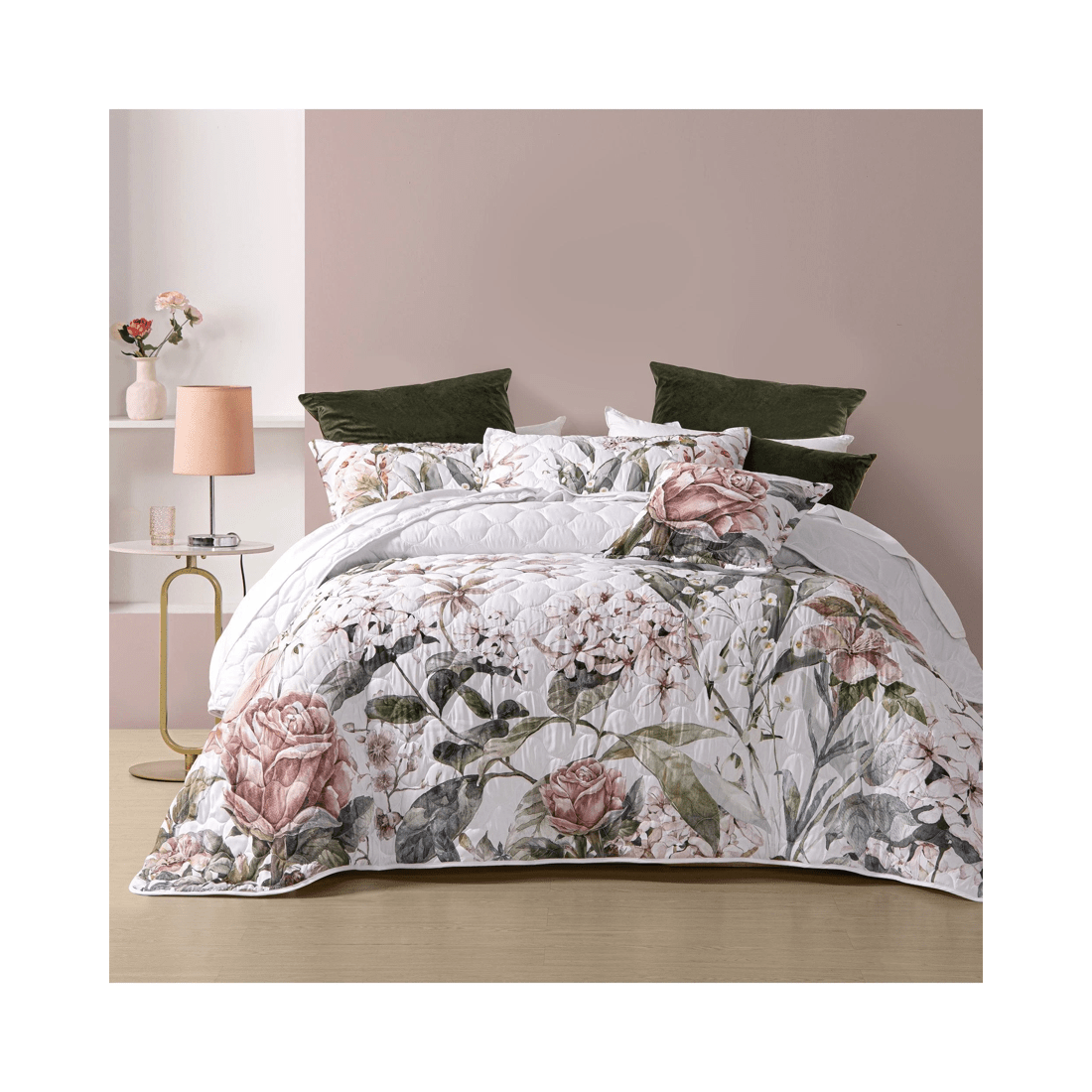 2 Bianca Bedding LORNA Quilted Floral Bedspread Set (King), Cuffed White Edge, Includes Pillowcases - Blue, 2 of 5