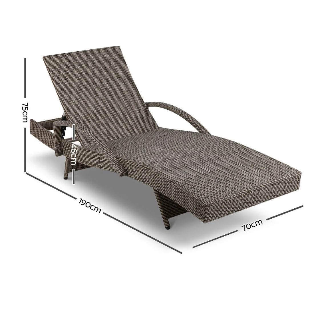 1 Gardeon Sun Lounge Wicker Lounger - Grey, 1 of 7