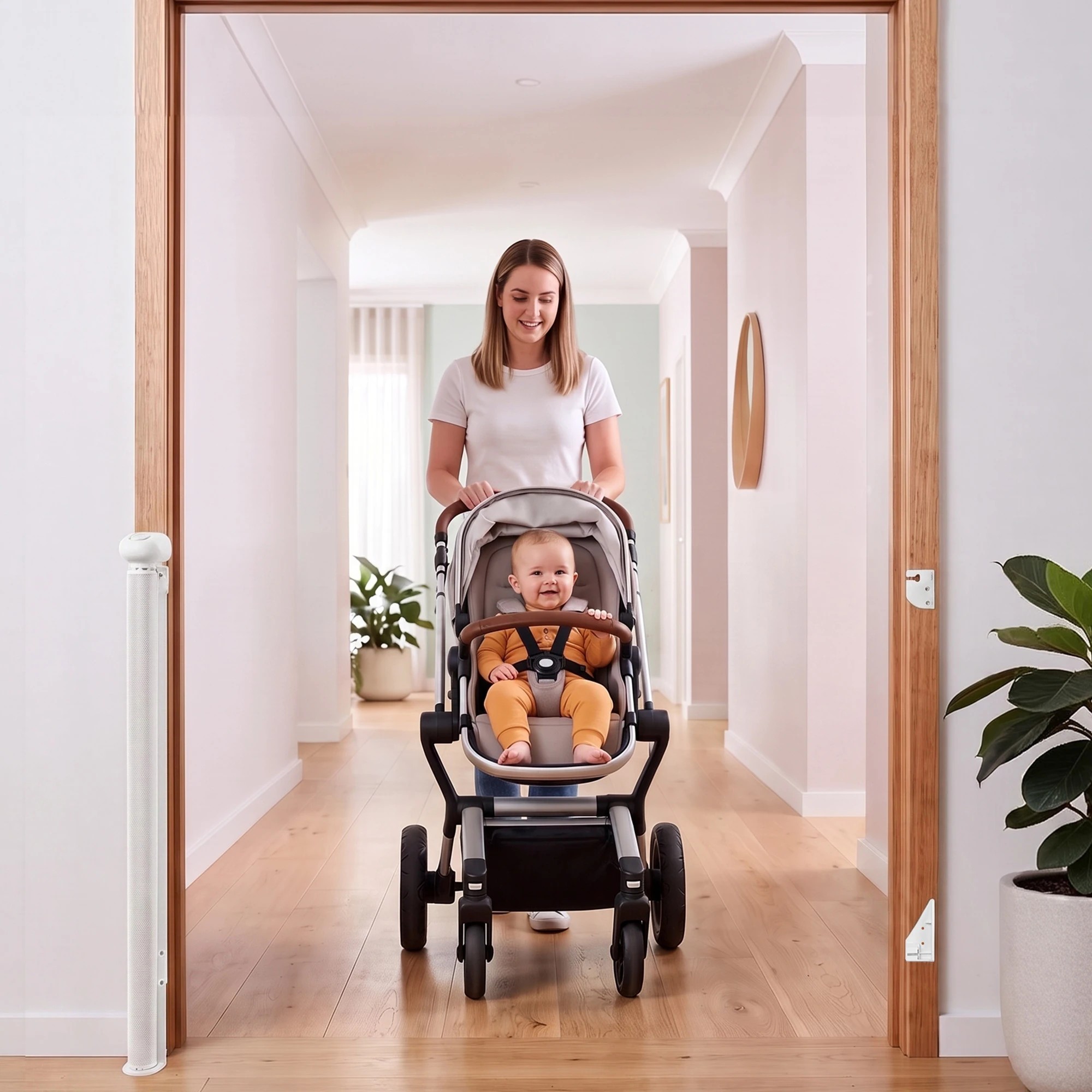 6 Keezi Retractable Gate Extends up to 140cm Baby Gate Pet Safety Fence White - White, 6 of 8