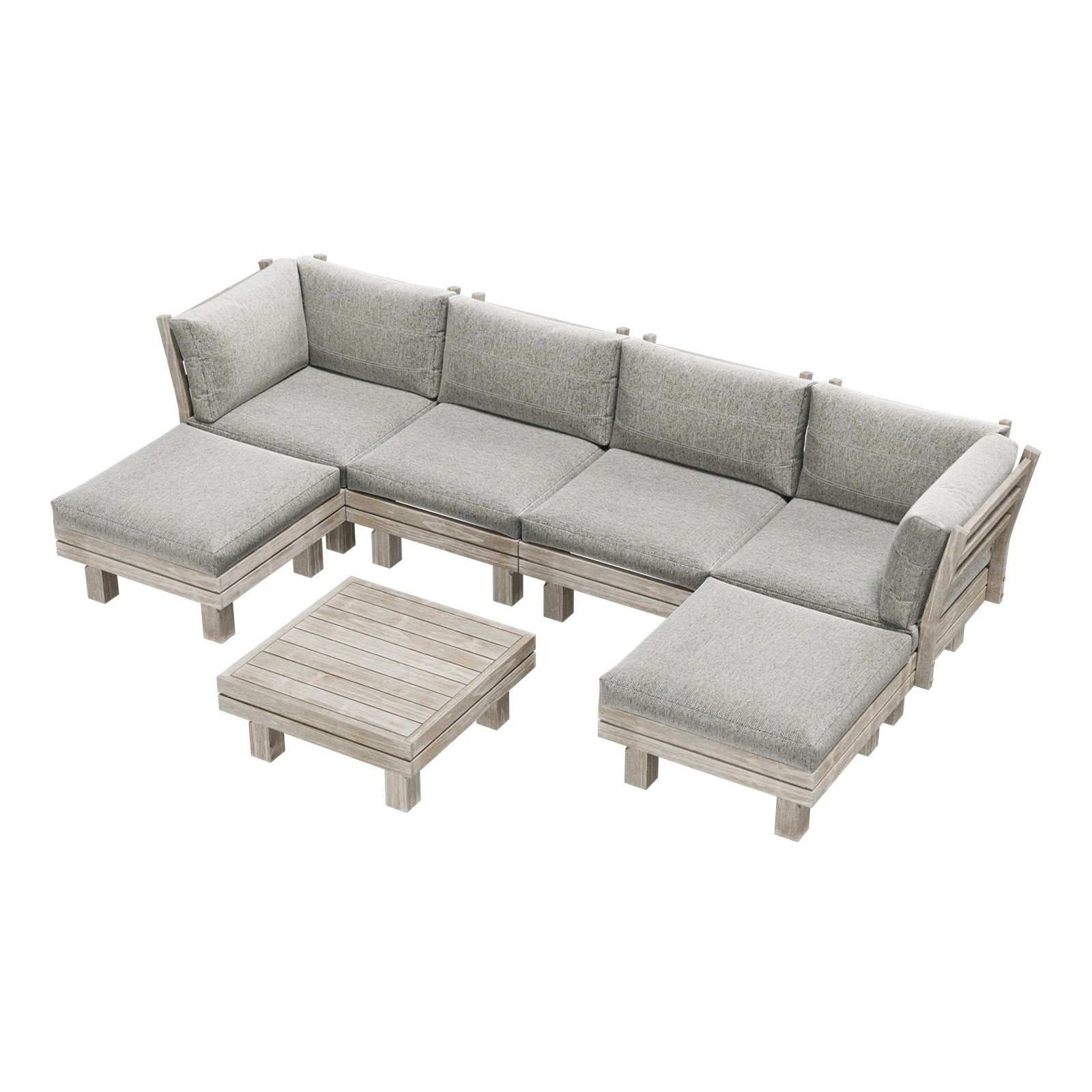 1 Livsip 7PCS Outdoor Sofa Set Wooden Lounge Setting Table Chair - Beige, 1 of 9