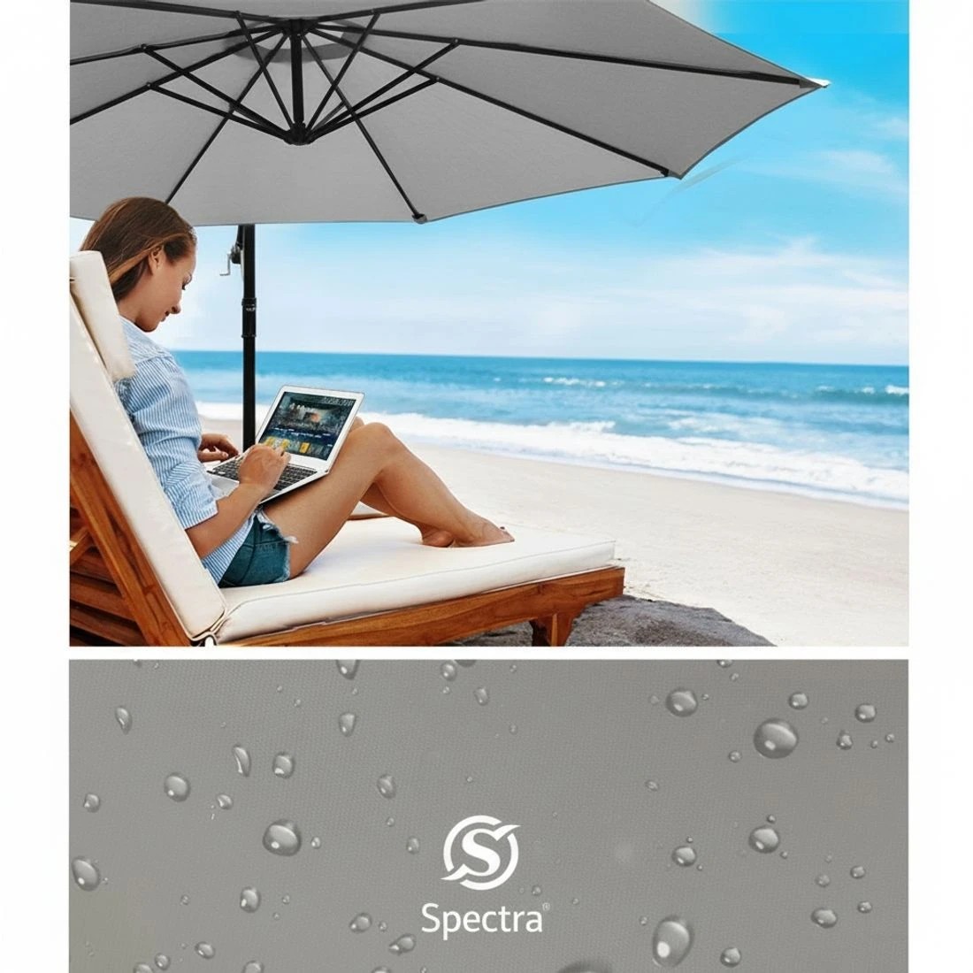 5 Instahut 3m Outdoor Umbrella Cantilever Beach Garden Patio - Grey, 5 of 5