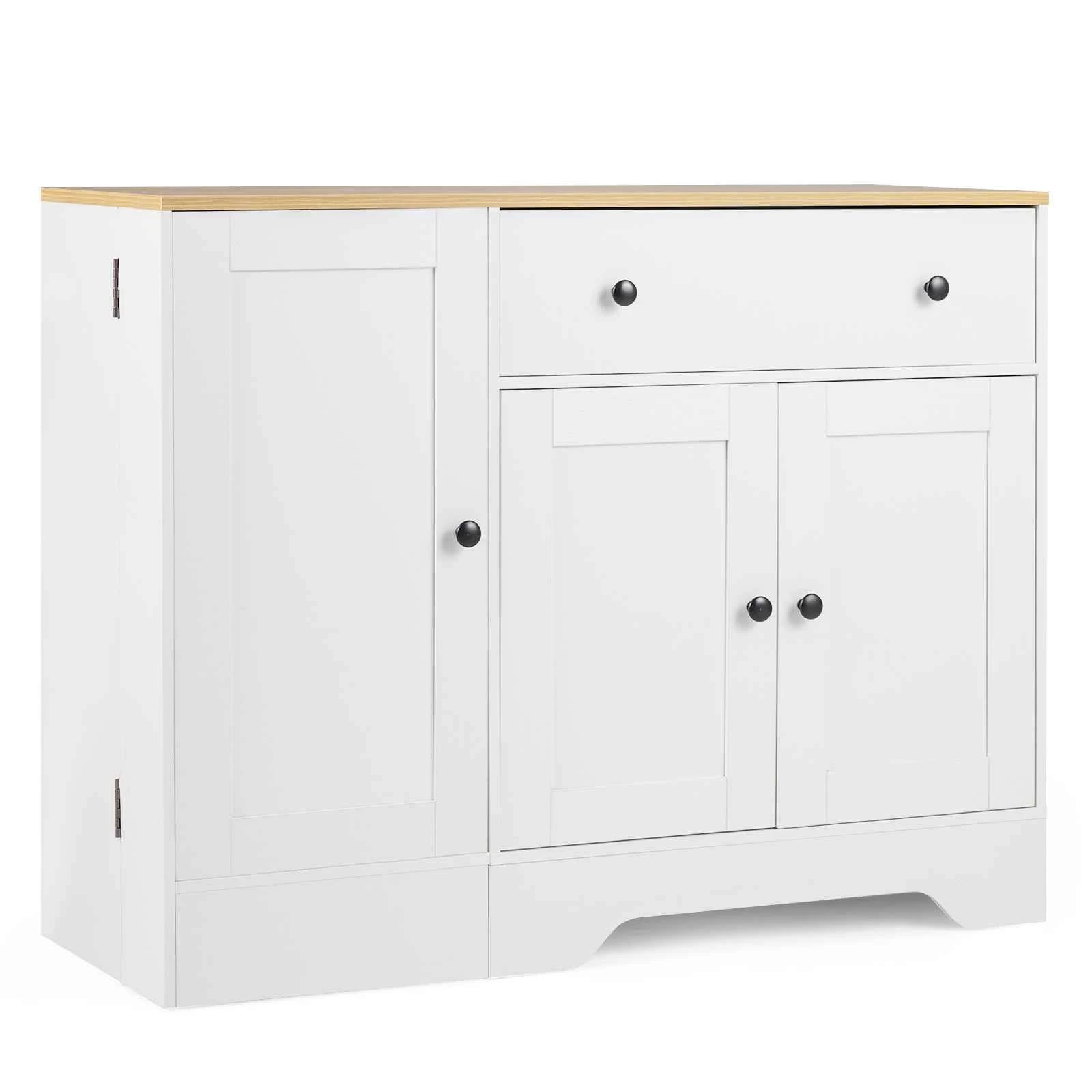 1 Costway Buffet Wooden Storage Cabinet 105cm Modern Sideboard 3 Doors - White, 1 of 3