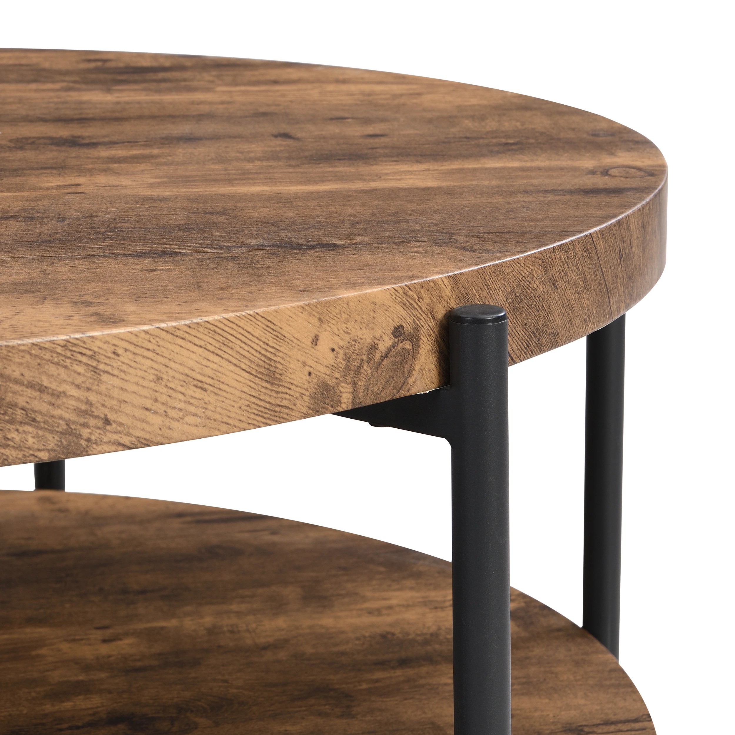 6 IHOMDEC 2-Tier Wooden Round Coffee Table - Brown, 6 of 10