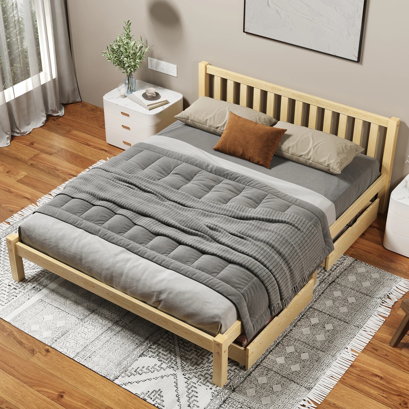 7 Alfordson Bed Frame Wooden Timber Queen Size Mattress Base Platform Fenella - Natural, 7 of 10