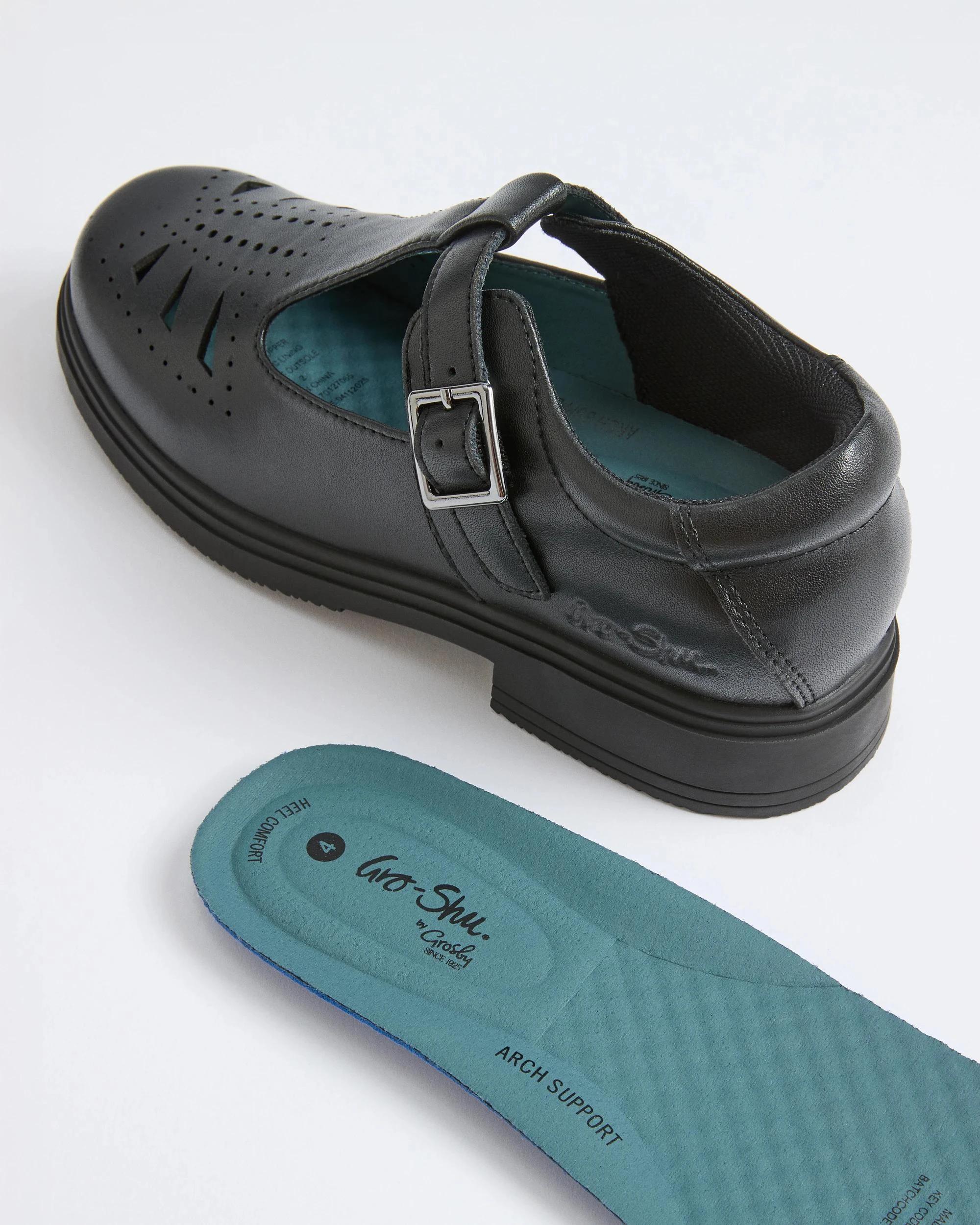 8 GroShu by Grosby Gro-Shu Leather T-Bar School Shoes BLACK, 8 of 9