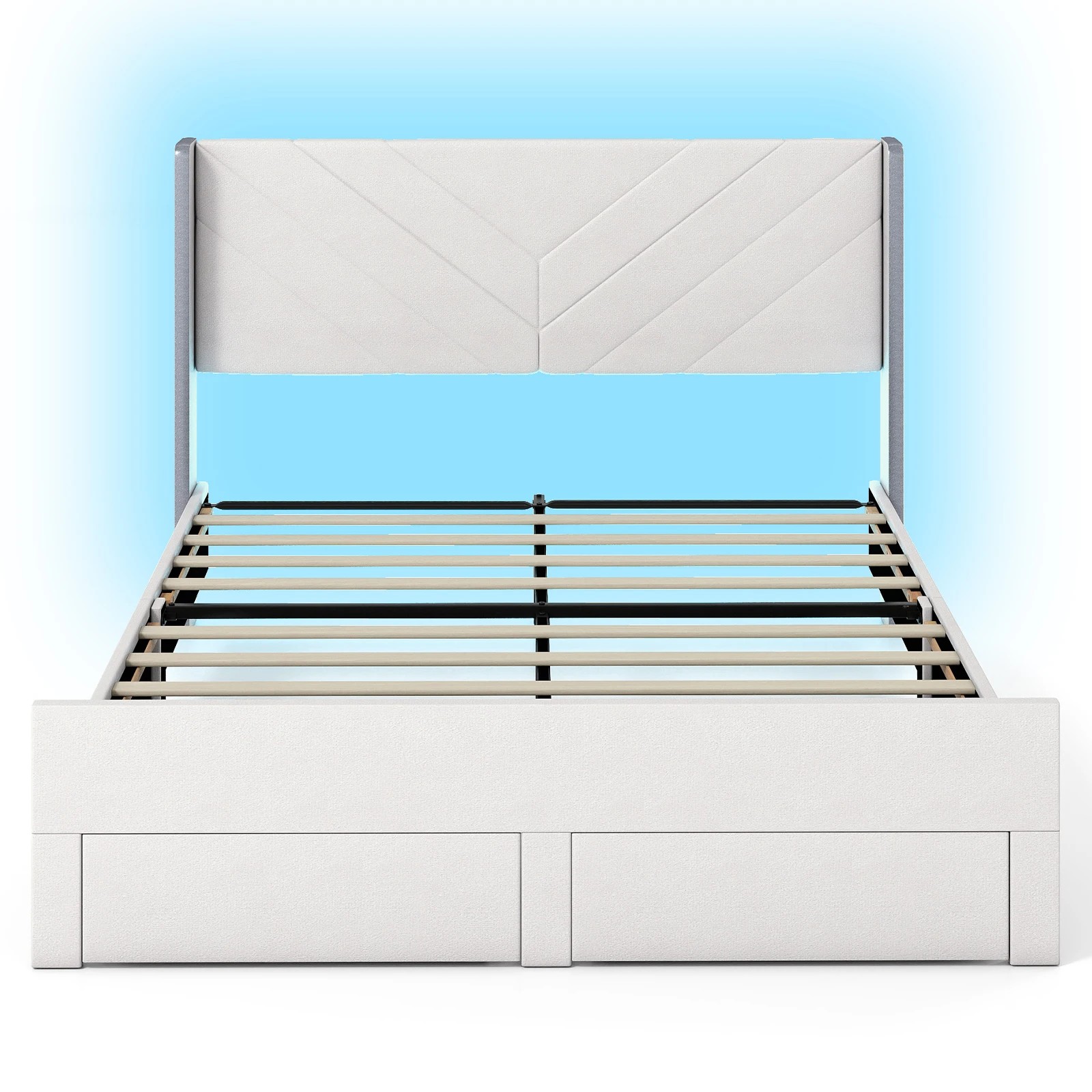 1 Costway Queen Bed Frame RGB LED Lights Platform Bed Velvet Upholstered Headboard, 1 of 4