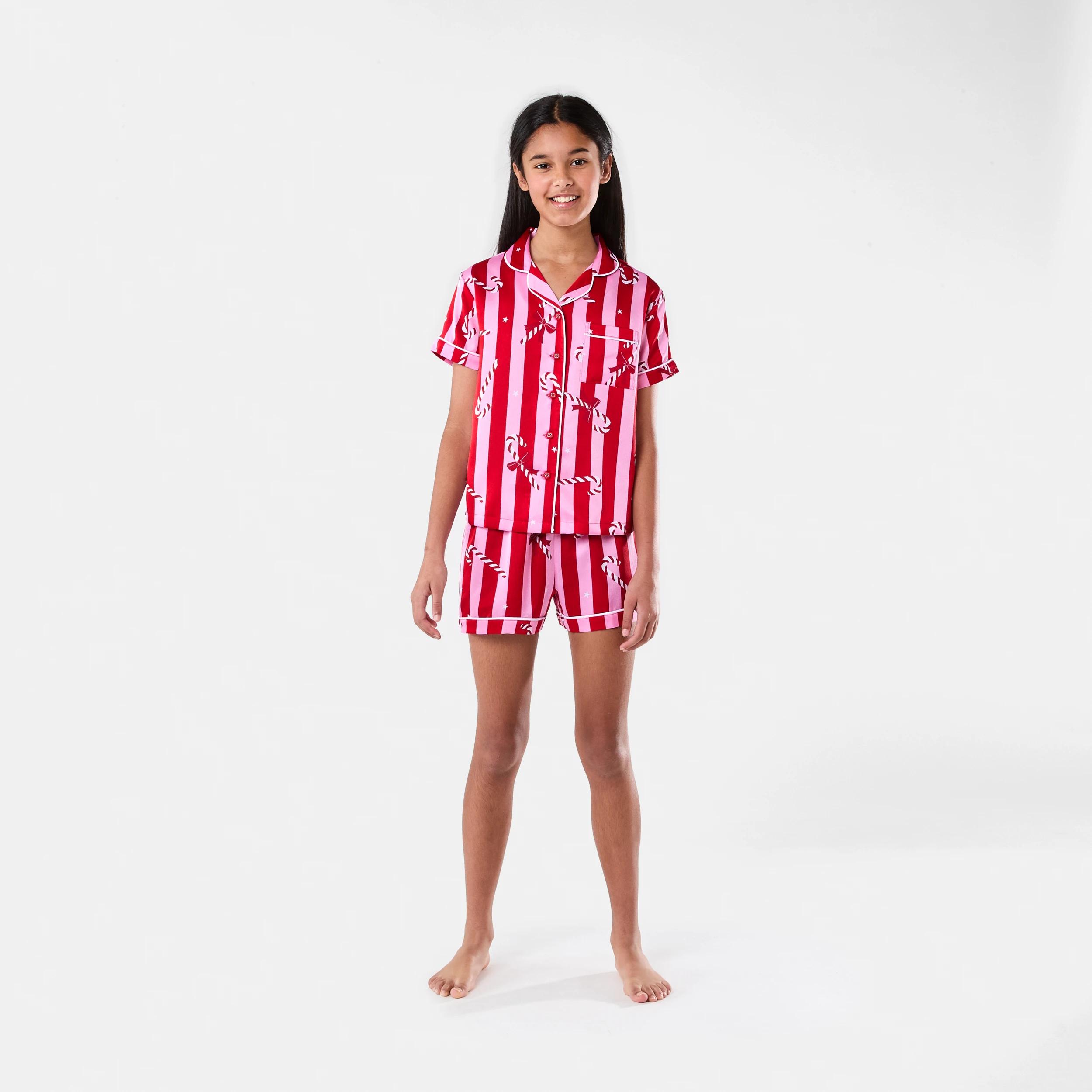 1 Christmas Family Matching Satin Pyjama Set RED CANDY STRIPES, 1 of 9