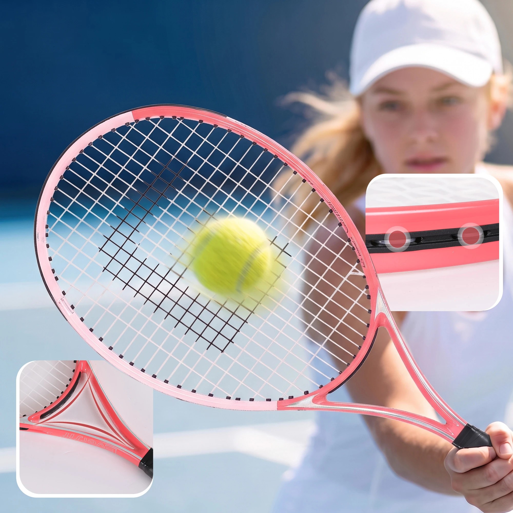 5 Everfit 27 Inch Tennis Racket Lightweight Adult Racquet with Larger Head and Cushioned Grip for Beginners - Pink, 5 of 9