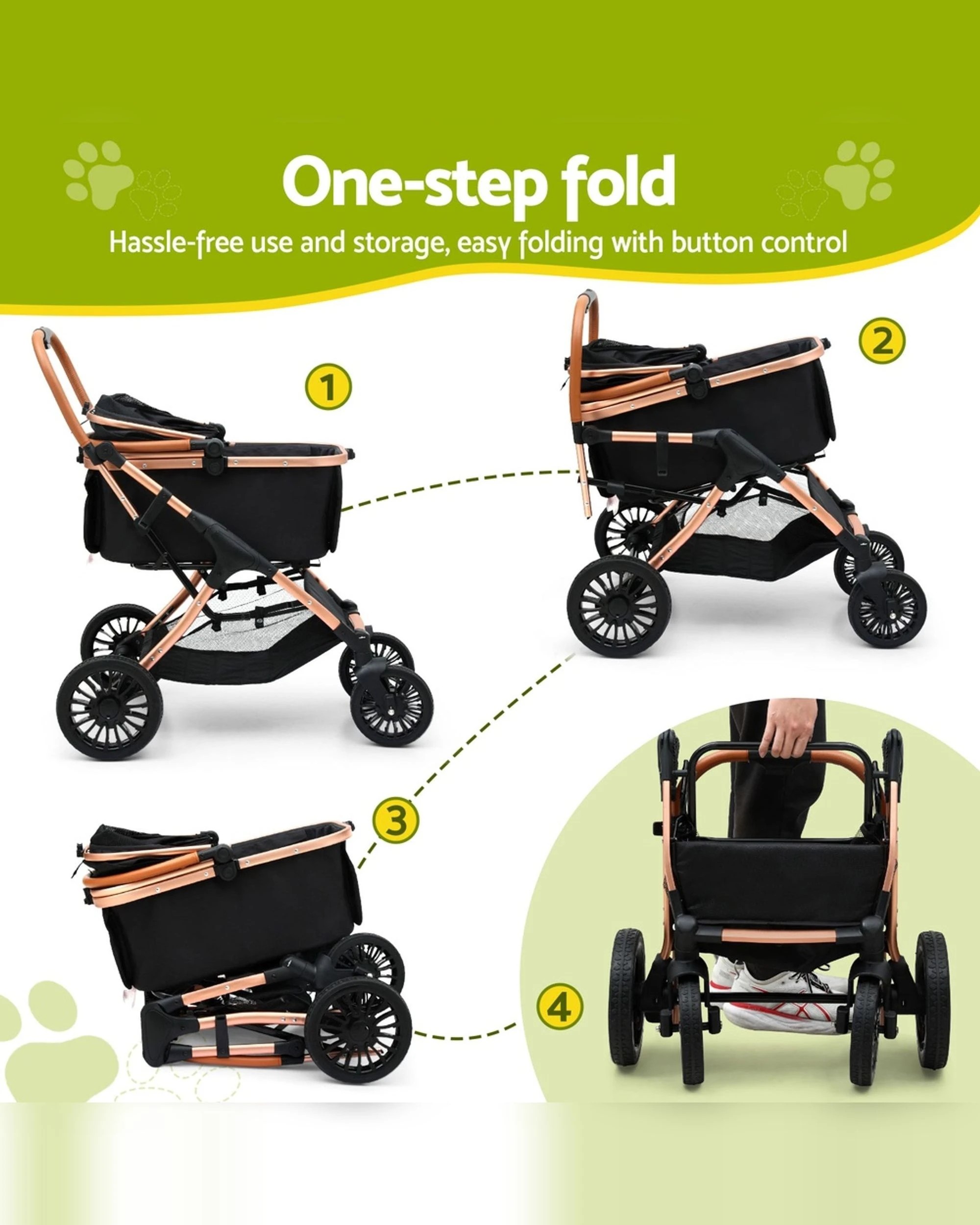 3 i.Pet Pet Dog Stroller Pram Large Cat Carrier Travel Pushchair Foldable 4 Wheels - Black, 3 of 4