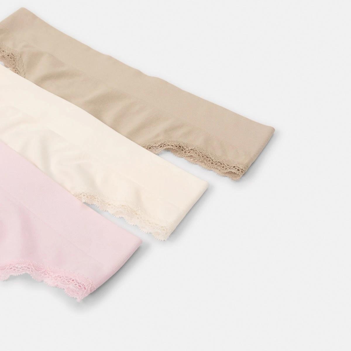 3 3 Pack Seamfree Bamboo Lace G-string Briefs PINK CHALK, WHISPER WHITE, LIGHT FAWN, 3 of 8