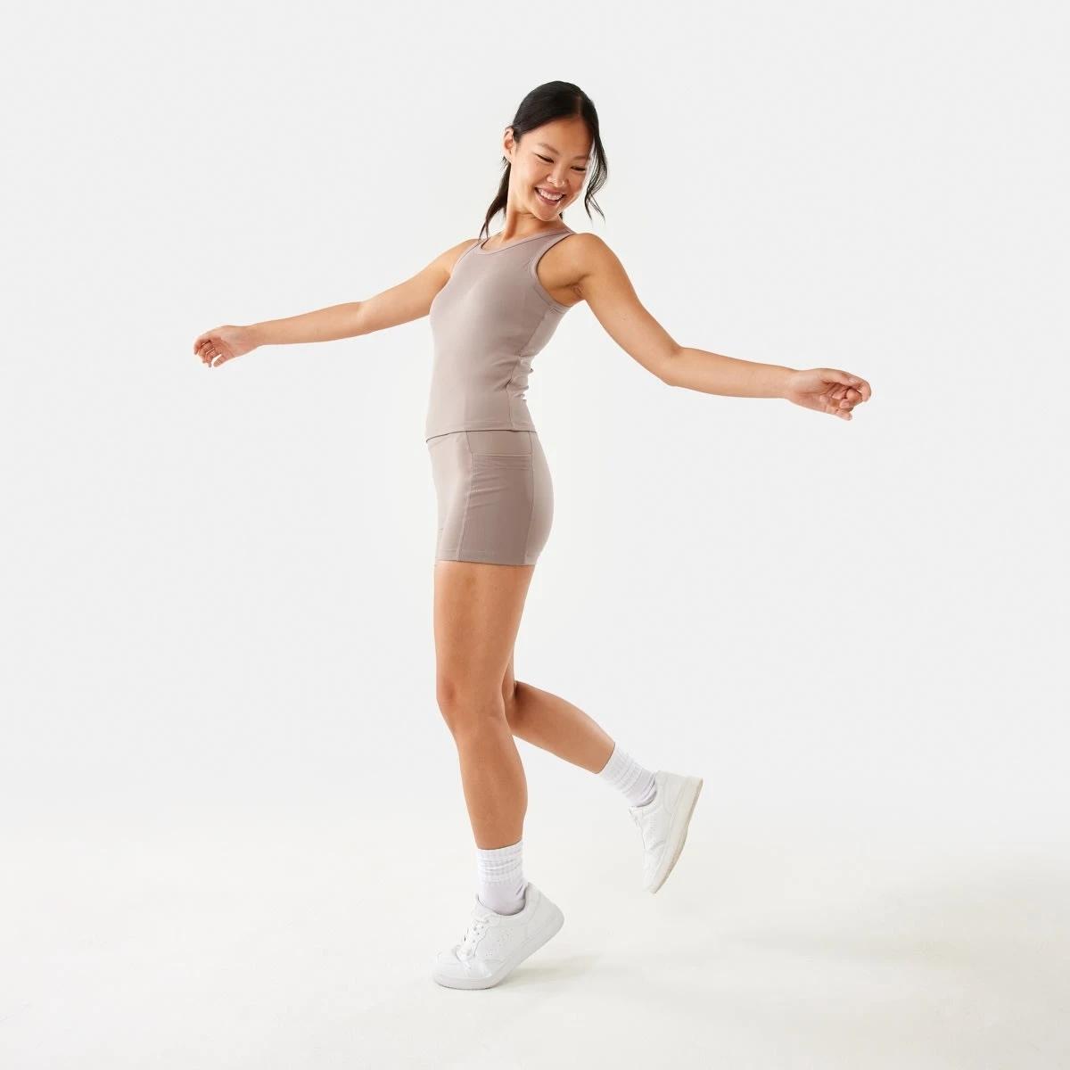 3 Active Womens Rib Support Tank Taupe Tawn, 3 of 6
